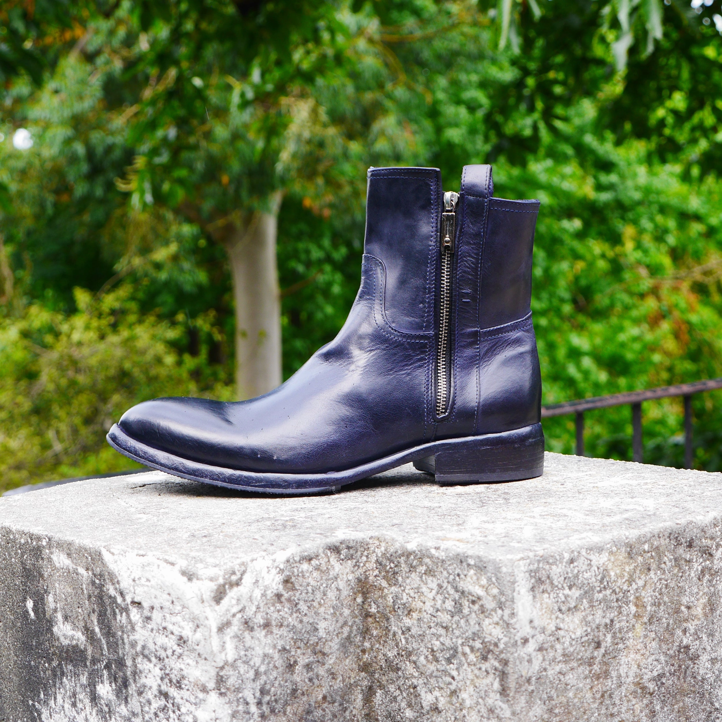 4103 - Deep Blue Block Heel Ankle Boots