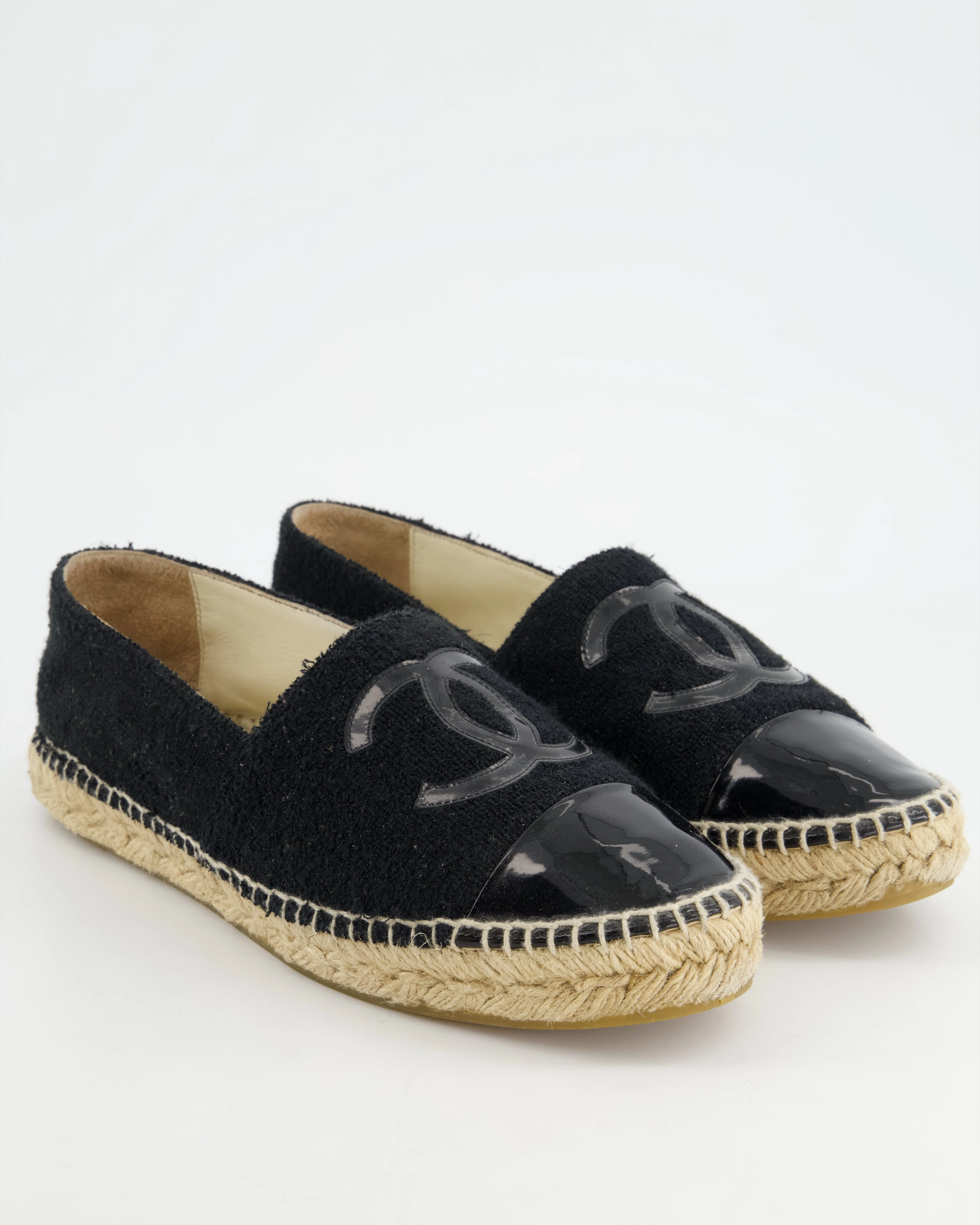 Espadrilles Dior *FIRE PRICE* Chanel Black Terry CC Logo Espadrilles with Patent Leather Detail Size EU 42