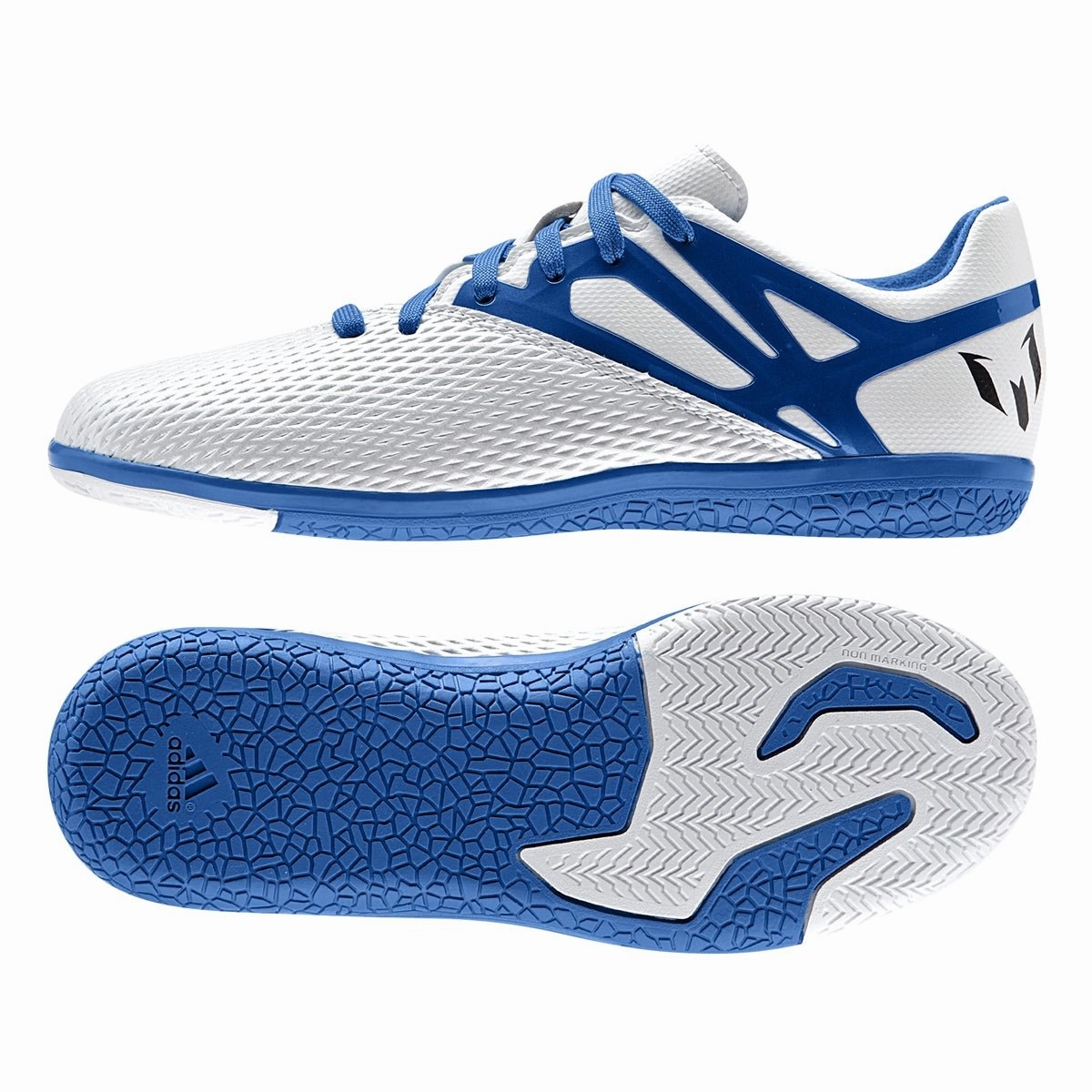 Best Soccer Cleats For Strikers adidas Messi 15.3 IN Youth Indoor Soccer Shoes White/Blue/Black