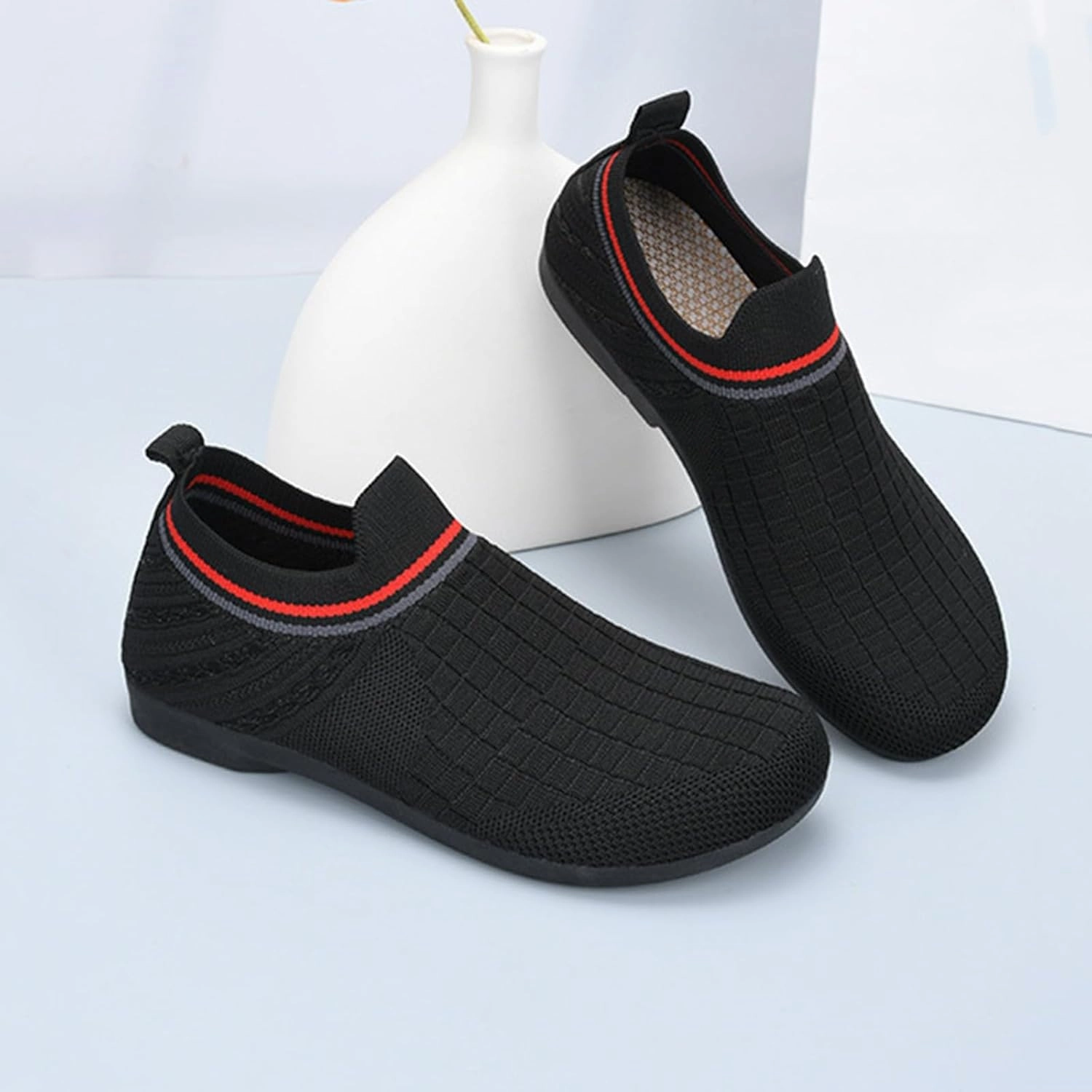 The Row Sneakers Women's Woven Sneakers Lightweight Slip-On Grip Indoor House Slippers Non-Slip Barefoot Walking Shoes Mesh Breathable Low Top Sneaker