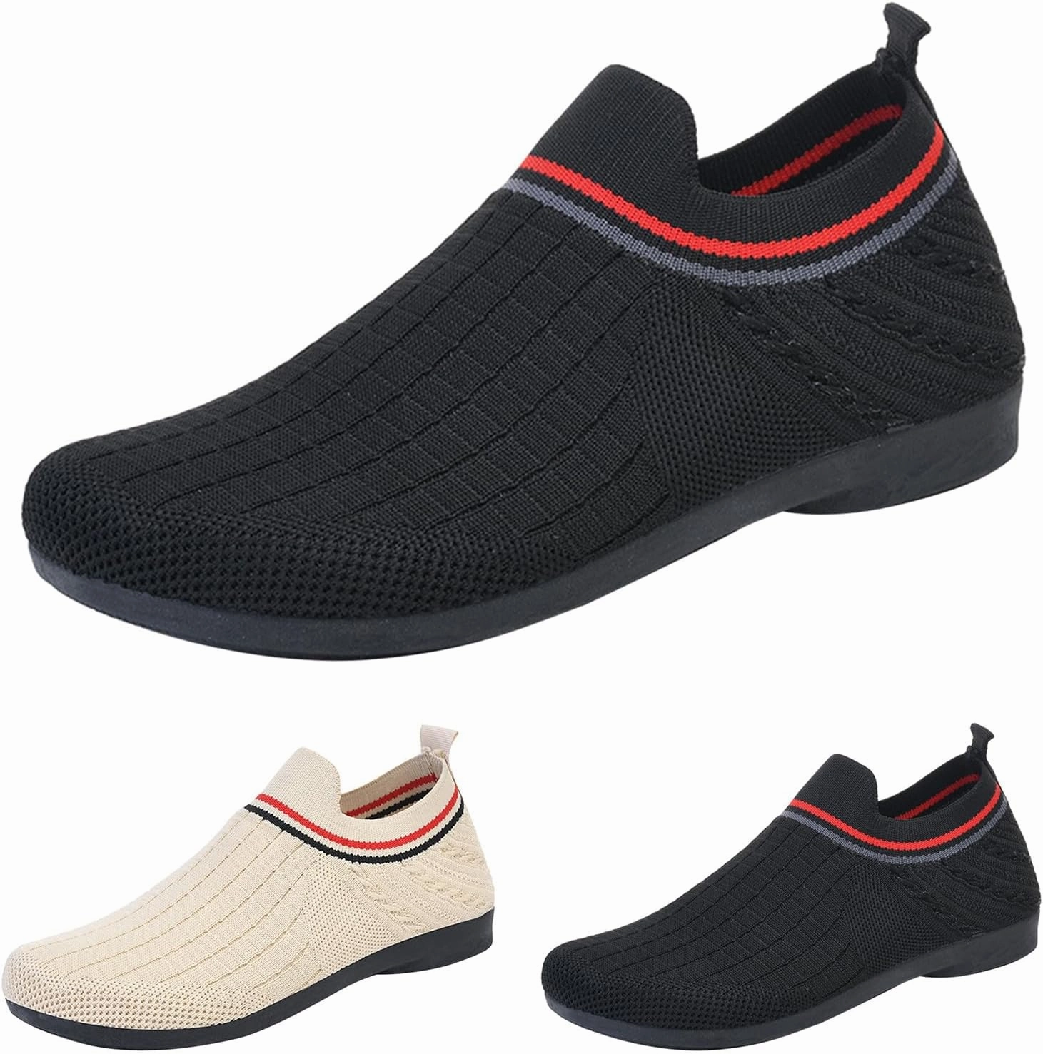 Women's Woven Sneakers Lightweight Slip-On Grip Indoor House Slippers Non-Slip Barefoot Walking Shoes Mesh Breathable Low Top Sneaker Shoe Stretcher Sneakers