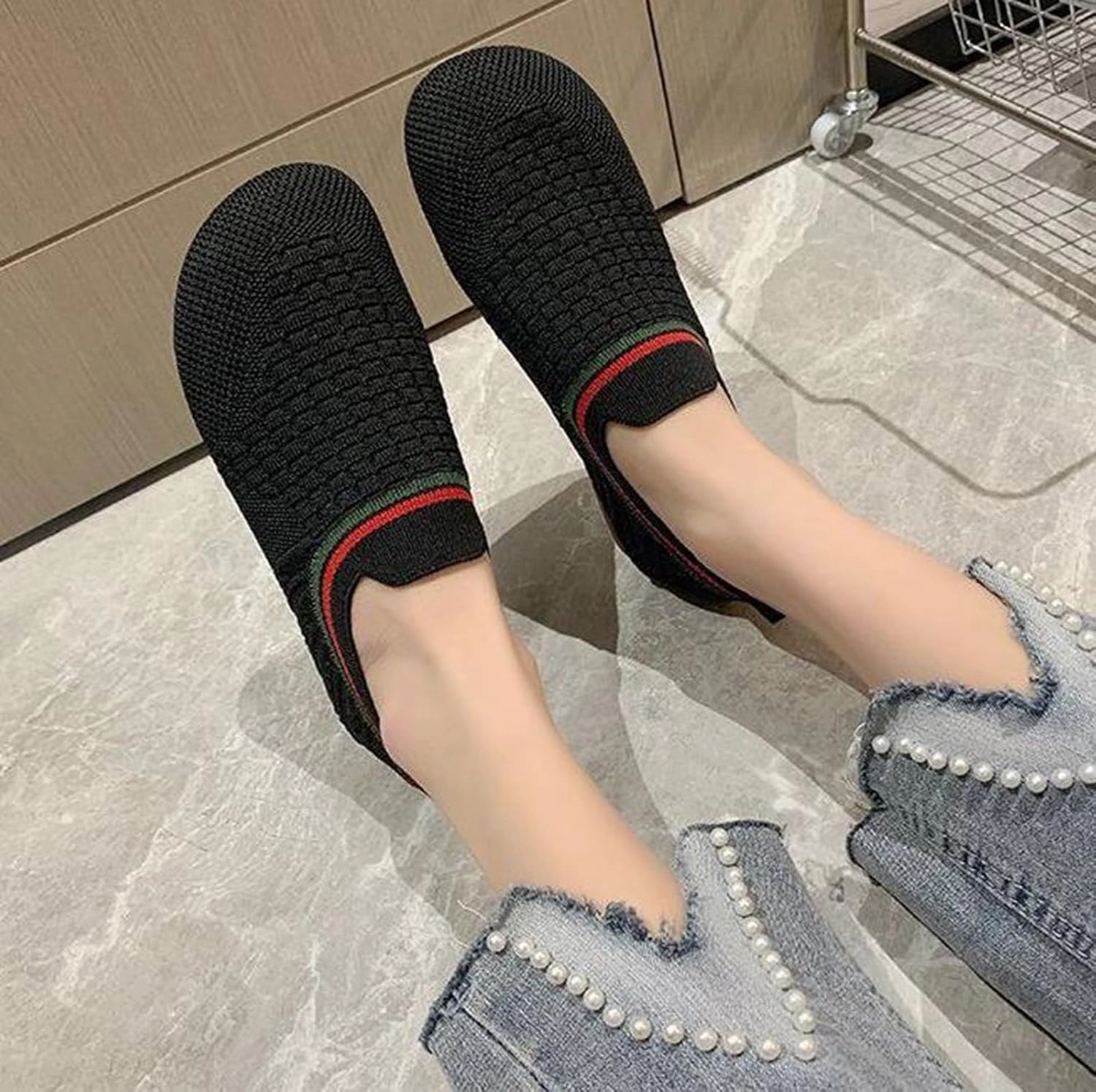 Women's Woven Sneakers Lightweight Slip-On Grip Indoor House Slippers Non-Slip Barefoot Walking Shoes Mesh Breathable Low Top Sneaker Zara Chunky Sneakers