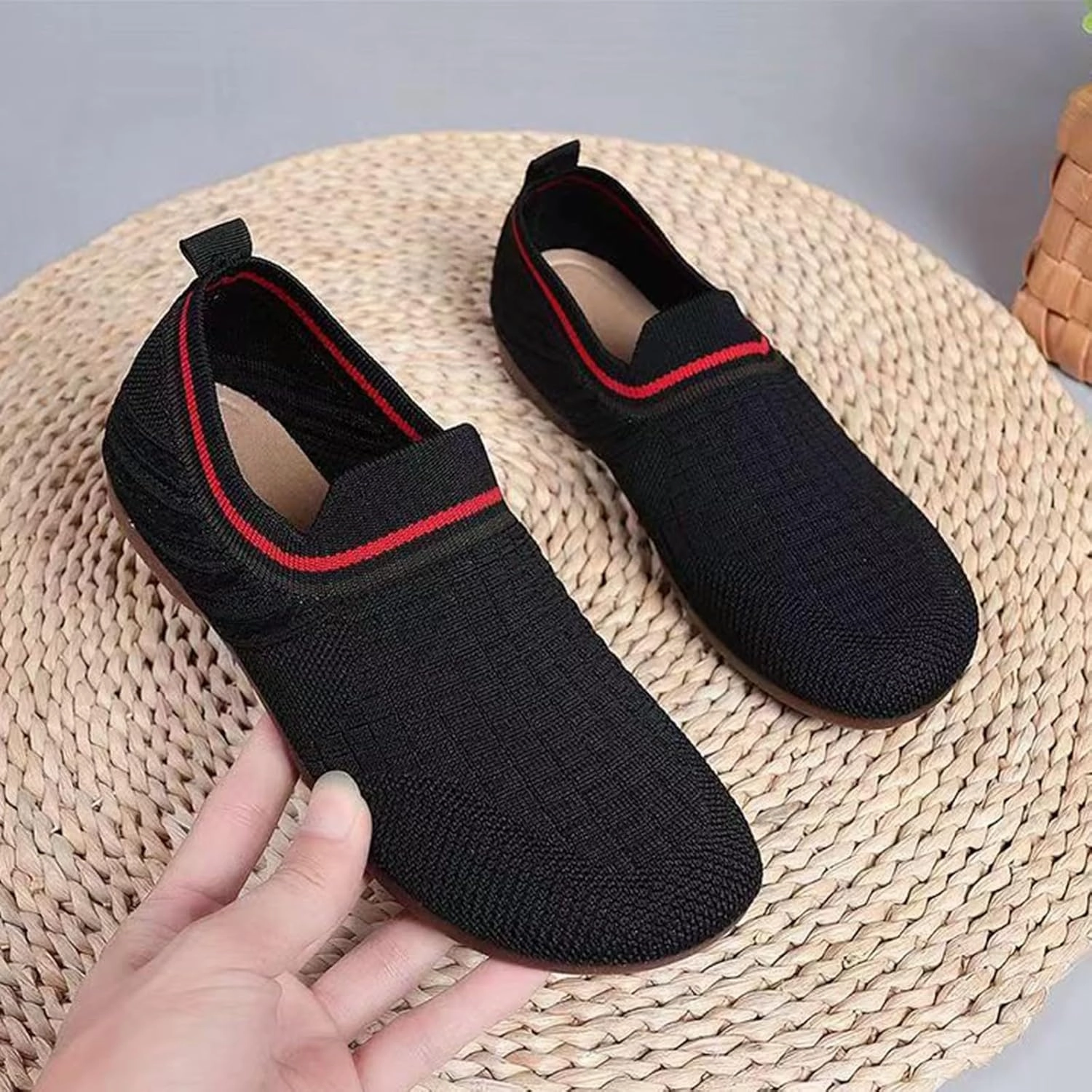 Women's Woven Sneakers Lightweight Slip-On Grip Indoor House Slippers Non-Slip Barefoot Walking Shoes Mesh Breathable Low Top Sneaker Slip On Platform Sneakers