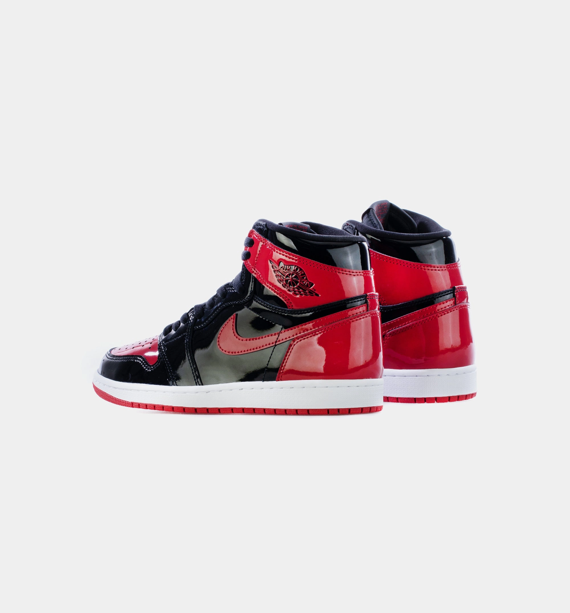 Air Jordan 1 High OG Patent Bred Mens Lifestyle Shoes - Black/White/Varsity Red Limit One Per Customer Nike Shoe Ad