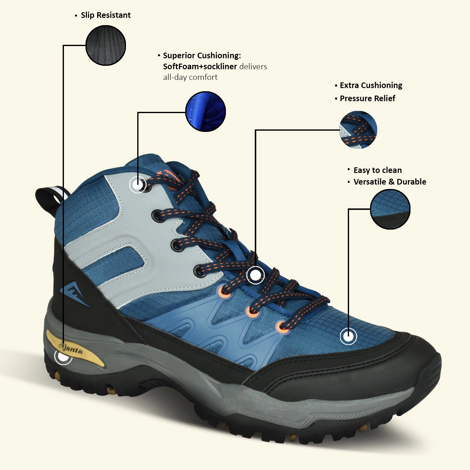 AJANTA Terra Trek Outdoor Hiking Shoes With Superior Grip & Comfort | Lightweight & Sturdy Boots EG1055 Supportive Hiking Shoes