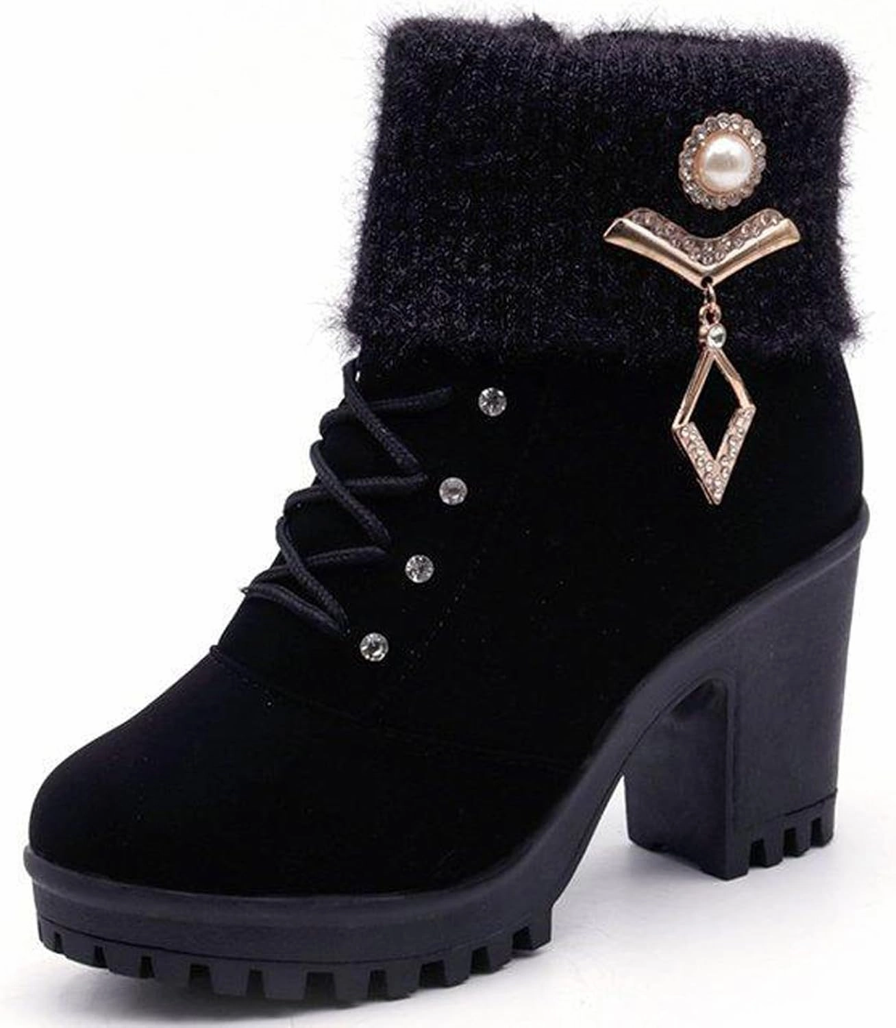 Jrc And Sons Boots Almond Toe Chelsea Boots for Women Knit Elastic Block Heel Dress Sock Bootie Dressy Lace Up Ankle Booties Fashion Chunky Mid Heel Boot Shoes