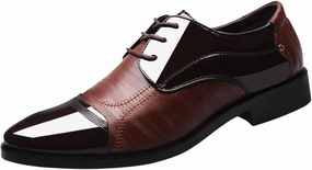 Brown Dress Shoes for Men Fashion Men Leather Shoes Large Size Casual Low Heel Flat Solid Color British Style Mens Casual Oxford Shoes Wide Work Boots Lightweight