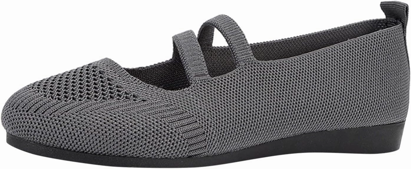 AMDBEL Women's Ballet Flats Shoes Walking Shoes Breathable Crochet Knit Mesh Round Toe Slip On Casual Ballet Flats Dress Shoes Double Strap Low Wedge Shoes, Ballet Flats Shoes for Women with Strap Boutique Sneakers