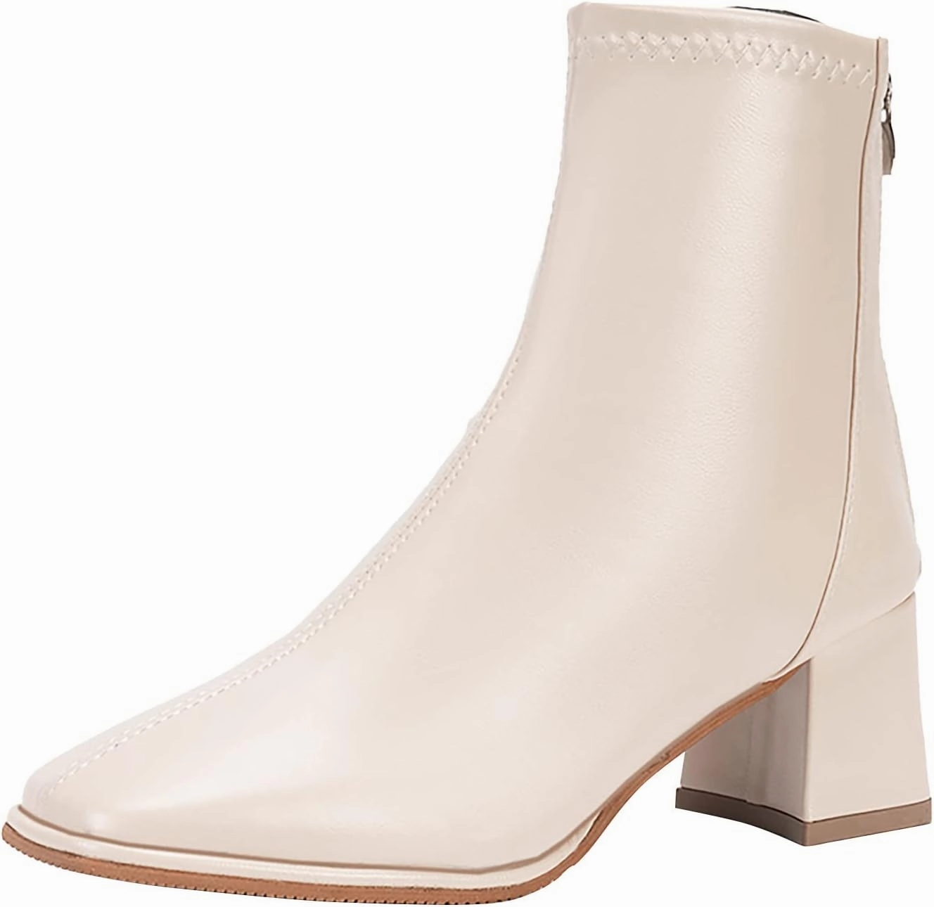 Utility Boots Ankle Boots for Women Block Heel Boots Women Artificial Leather Thick Sole Square Heel Pointed Toe Zipper Short Boots