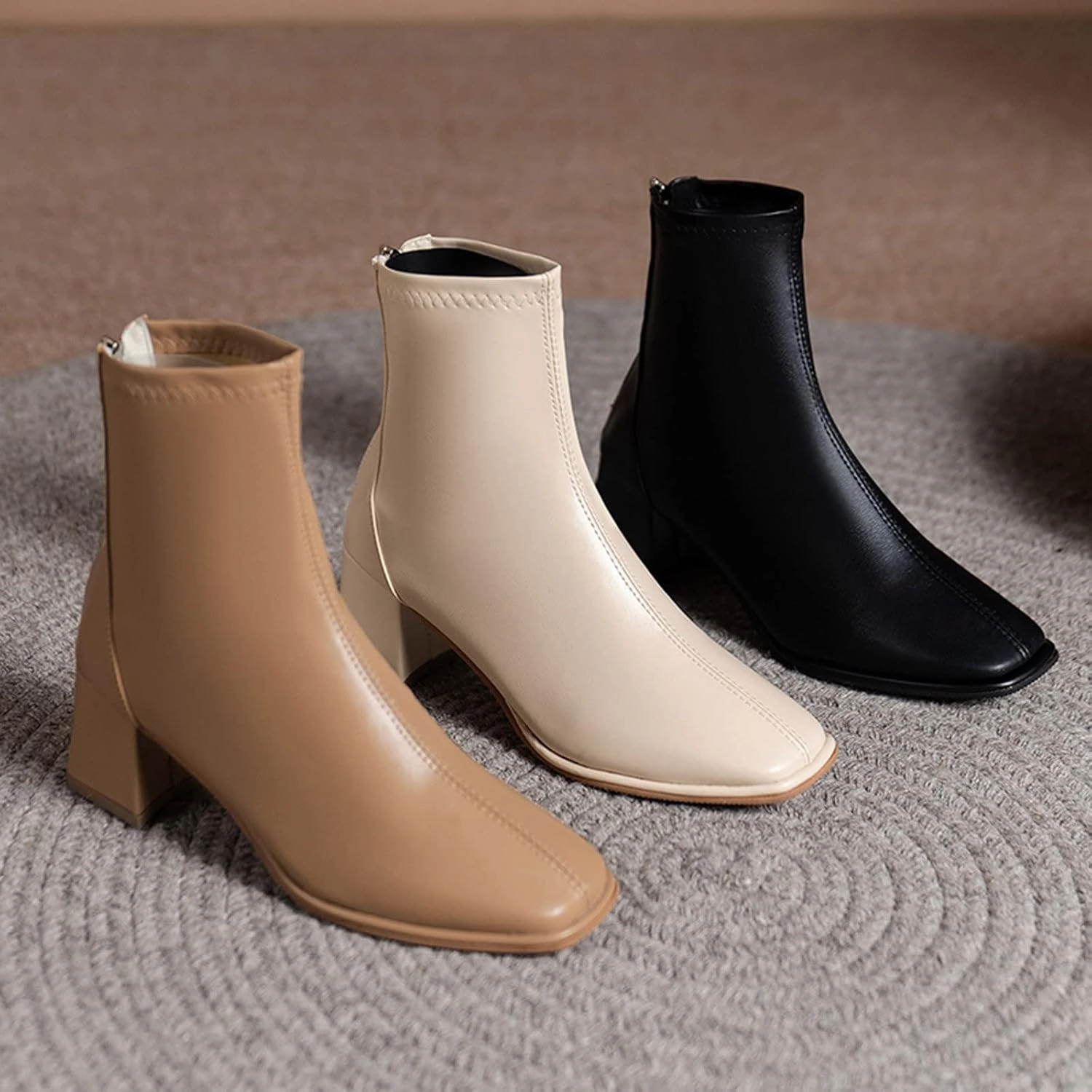 Ankle Boots for Women Block Heel Boots Women Artificial Leather Thick Sole Square Heel Pointed Toe Zipper Short Boots Durango West Boots