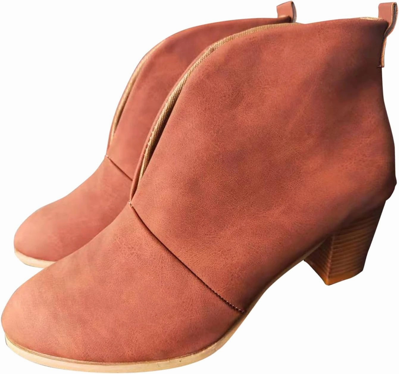 Ankle Boots for Women Chunky Heel Boots for Women V Cut Stacked Heel Women Leather Fashion Chunky Heel Ankle Boots Aranea Boots Osrs