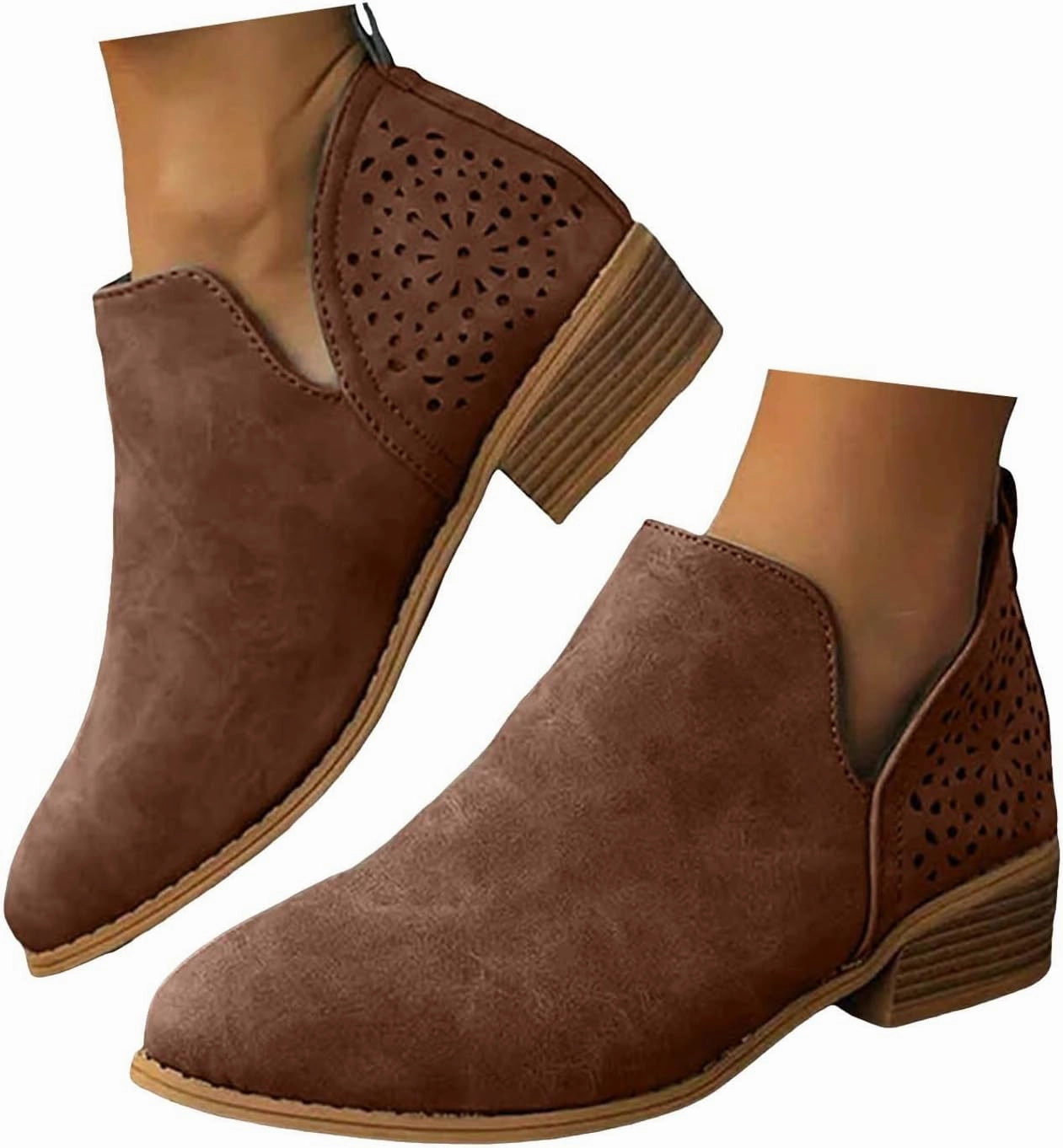 Leather Equestrian Boots Ankle Boots for Women Chunky Heel Boots Women Fashion Pointed Toe Comfortable V Cut Pull on Chunky Heels Women Boots