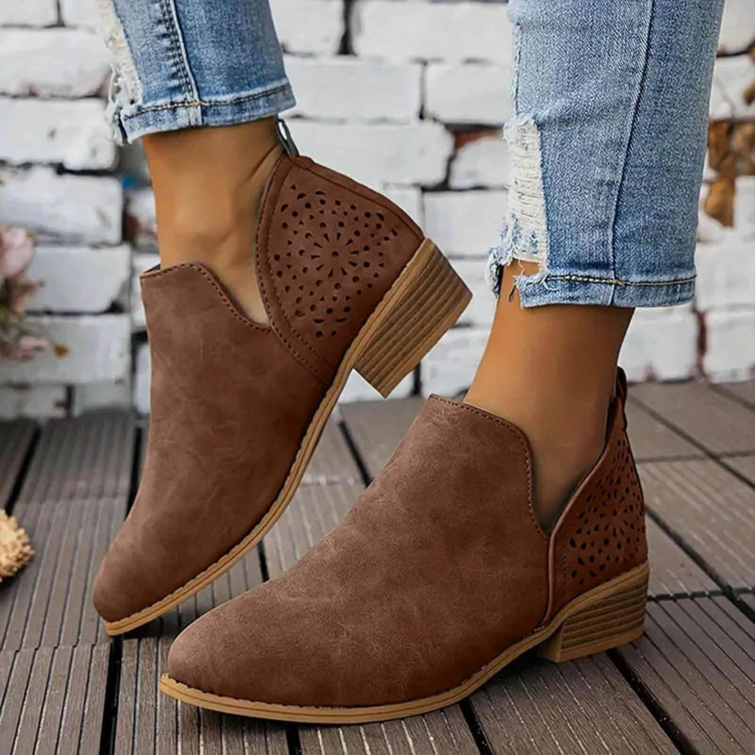 Tall Hunter Boots Ankle Boots for Women Chunky Heel Boots Women Fashion Pointed Toe Comfortable V Cut Pull on Chunky Heels Women Boots