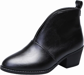 Tingley Rubber Boots Ankle Boots for Women Fall Boots Casual Women's Boots Slip on V Cutout Pointed Toe Chunky Stacked Mid Heel Booties