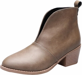 Ankle Boots for Women Fall Boots Casual Women's Boots Slip on V Cutout Pointed Toe Chunky Stacked Mid Heel Booties Gumleaf Boots