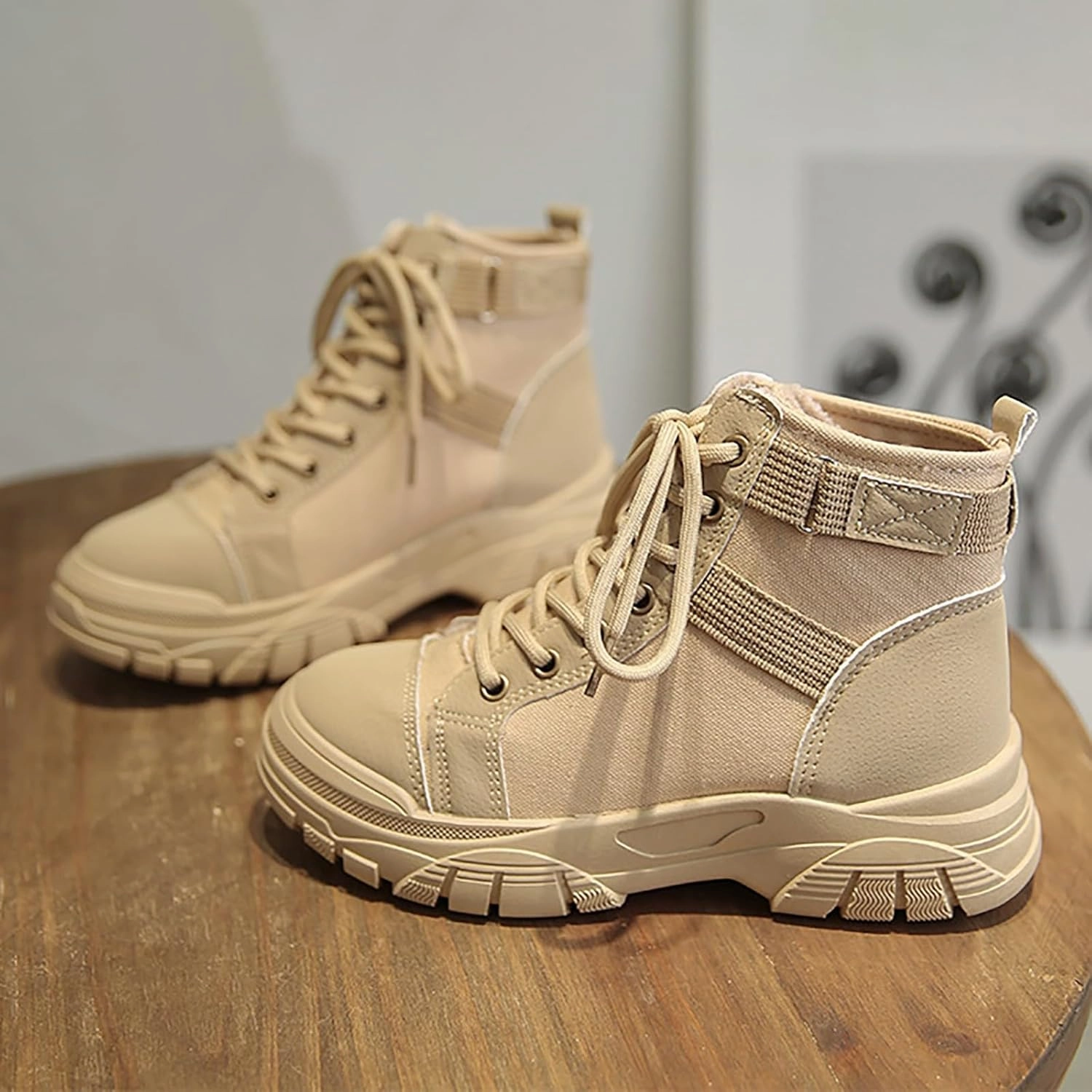 Ankle Boots for Women Lace Up Platform Chunky Heel Sneakers Round Toe Comfy Slip on Booties Ladies Outdoor Non-Slip Boots Retro Classic Boot Black Boots Knee High