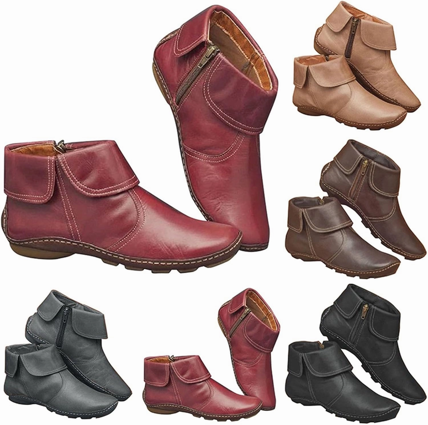 Ankle Boots for Women No Heel New Arch Support Boots Side Zipper Vintage Leather Damping Shoes Flat Heel Booties Georgia Mud Dog Boots