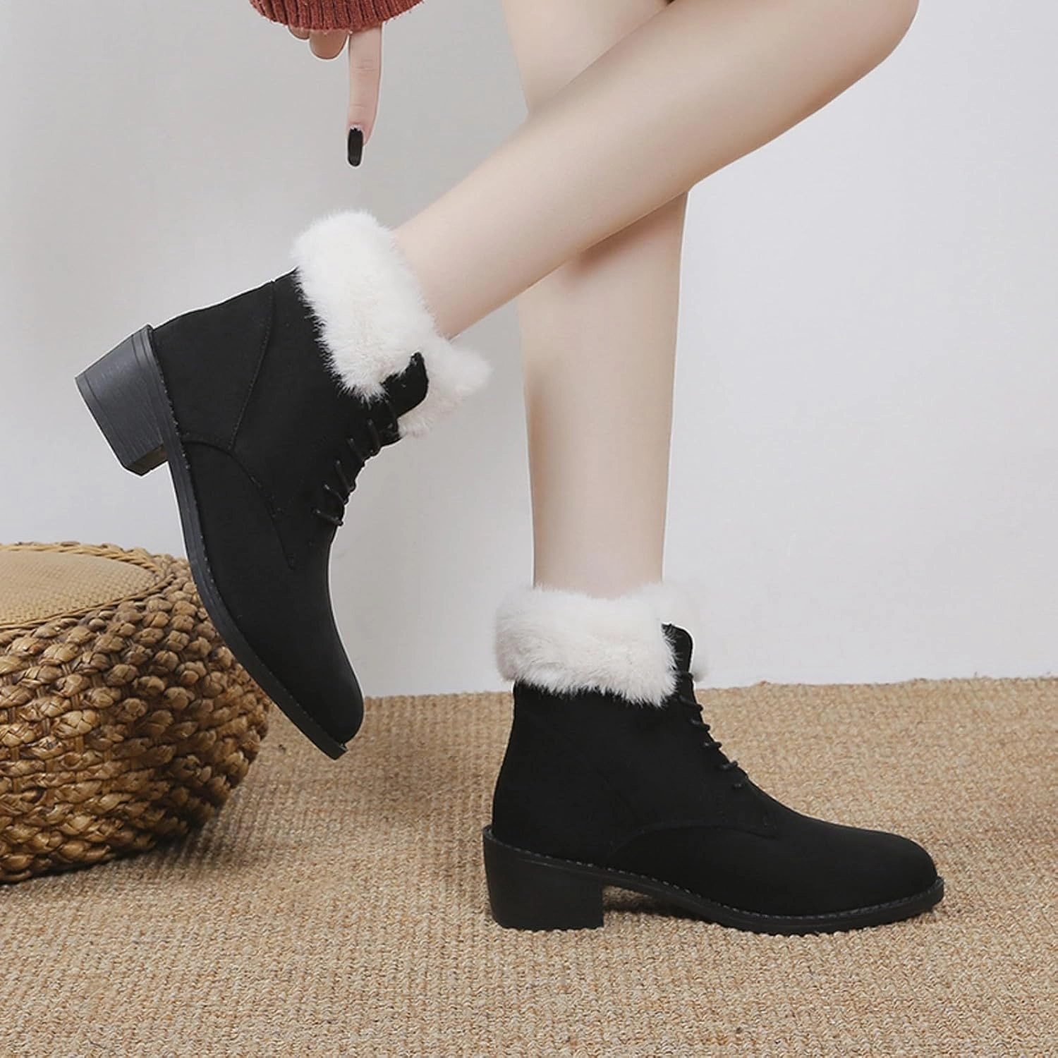 Georgia Boots Logger Boots Ankle Boots Snow Boots for Women Frosted Chunky Heel Velvet Medium Heel Solid Color Warm Large Size Cotton Boots