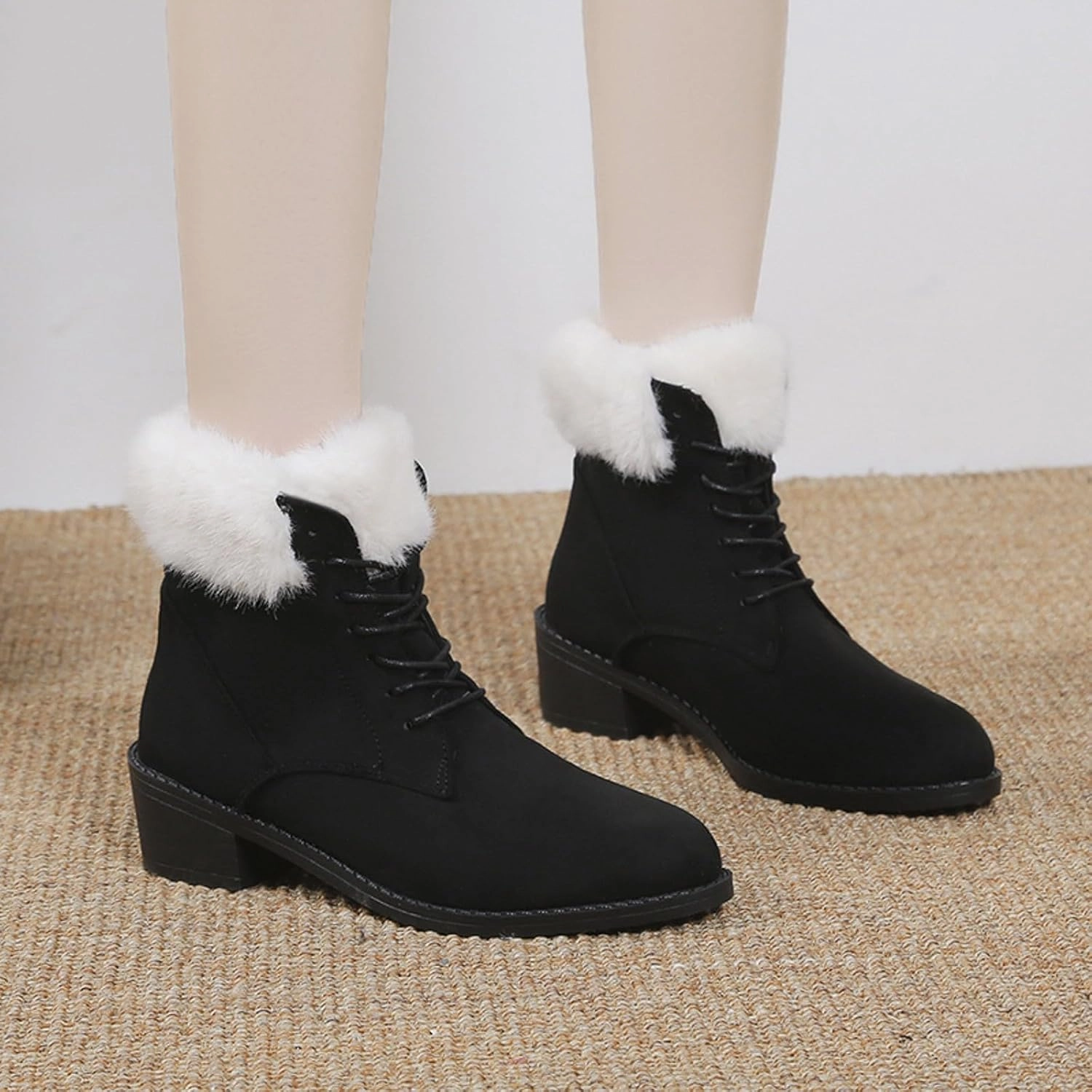 Uge Boots Ankle Boots Snow Boots for Women Frosted Chunky Heel Velvet Medium Heel Solid Color Warm Large Size Cotton Boots