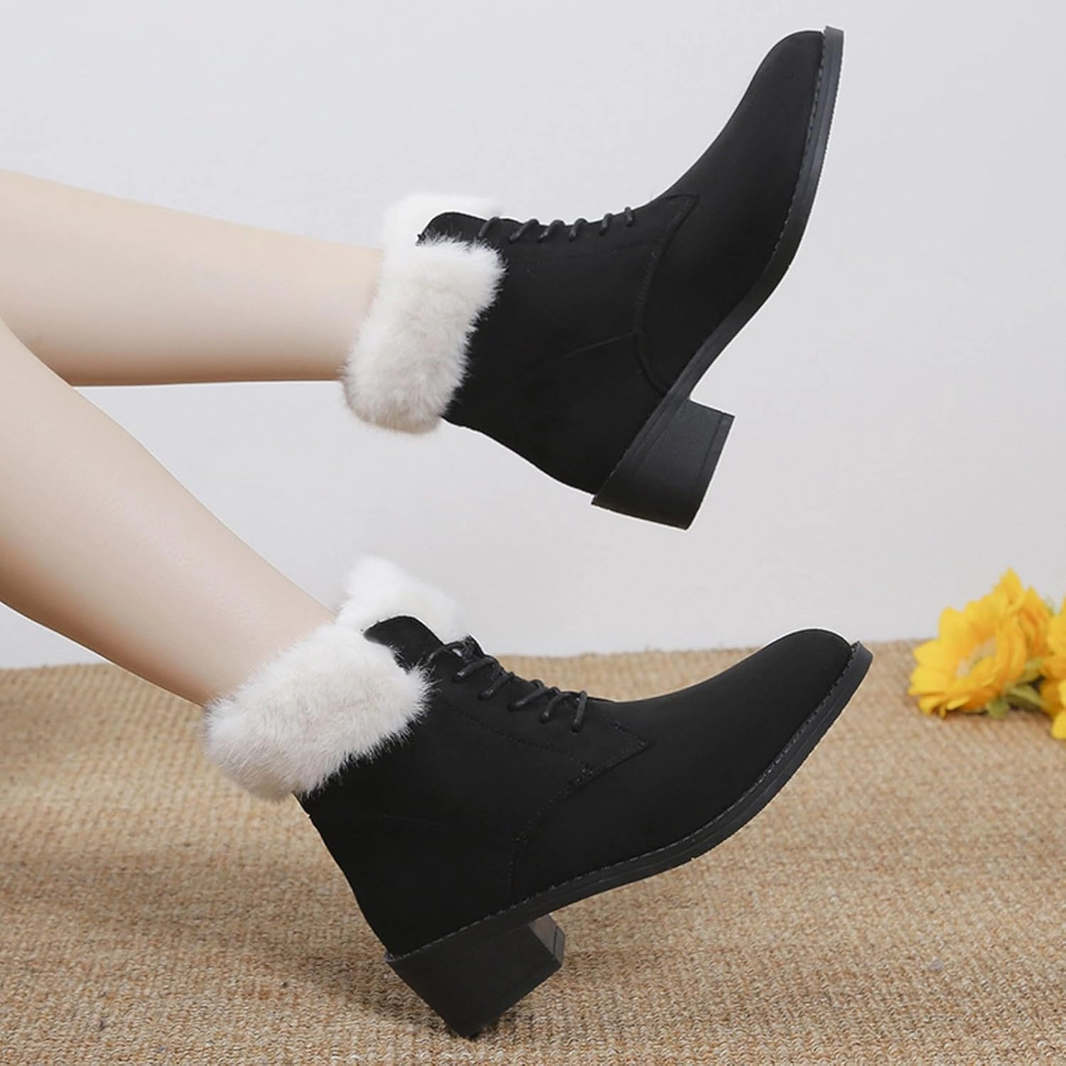 Ankle Boots Snow Boots for Women Frosted Chunky Heel Velvet Medium Heel Solid Color Warm Large Size Cotton Boots Hunter Boots Discount
