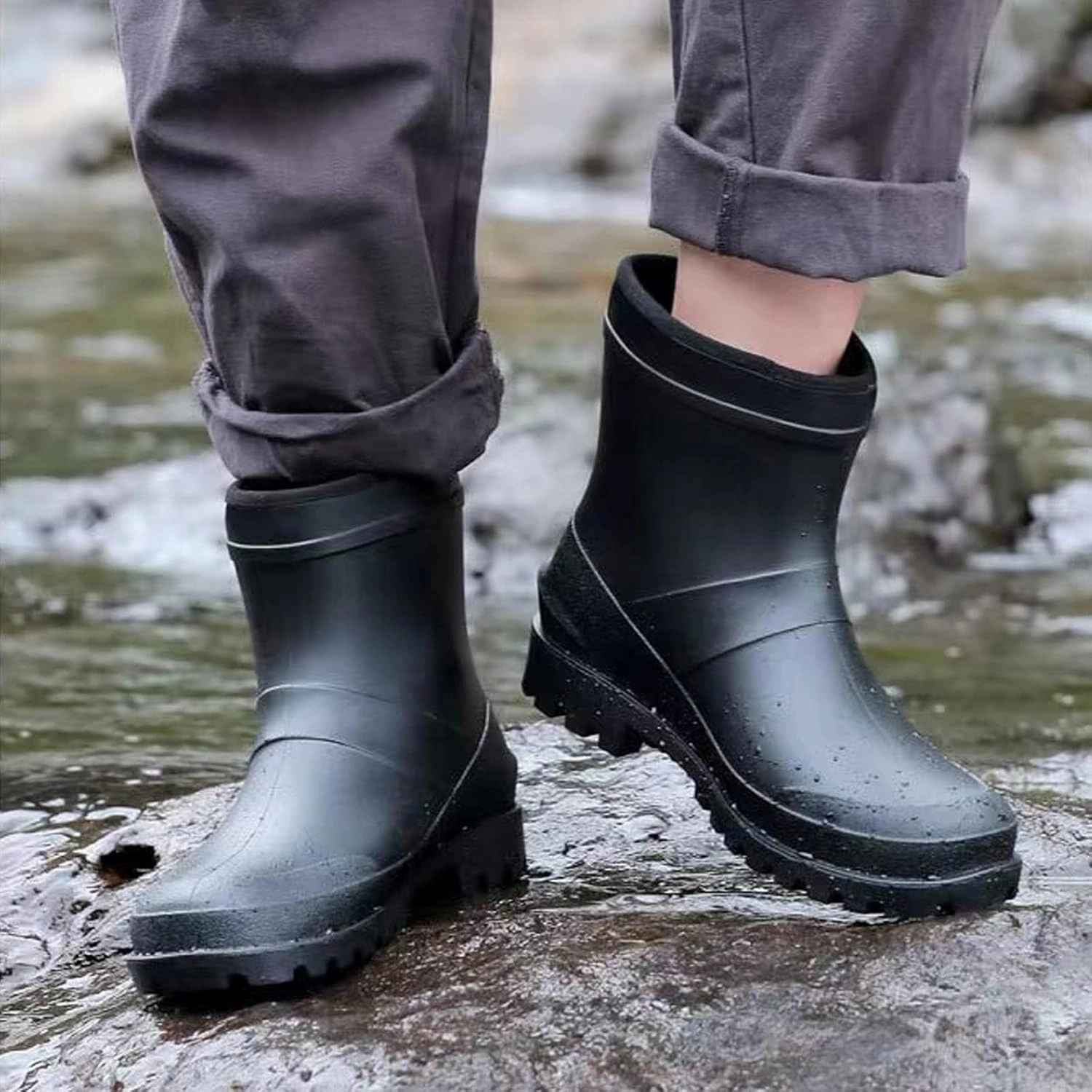 Ankle Rubber Rain Boot Mens Ankle Rain Shoes Waterproof Garden Boots Mens Short Rain Boots Vintage Knee High Boots