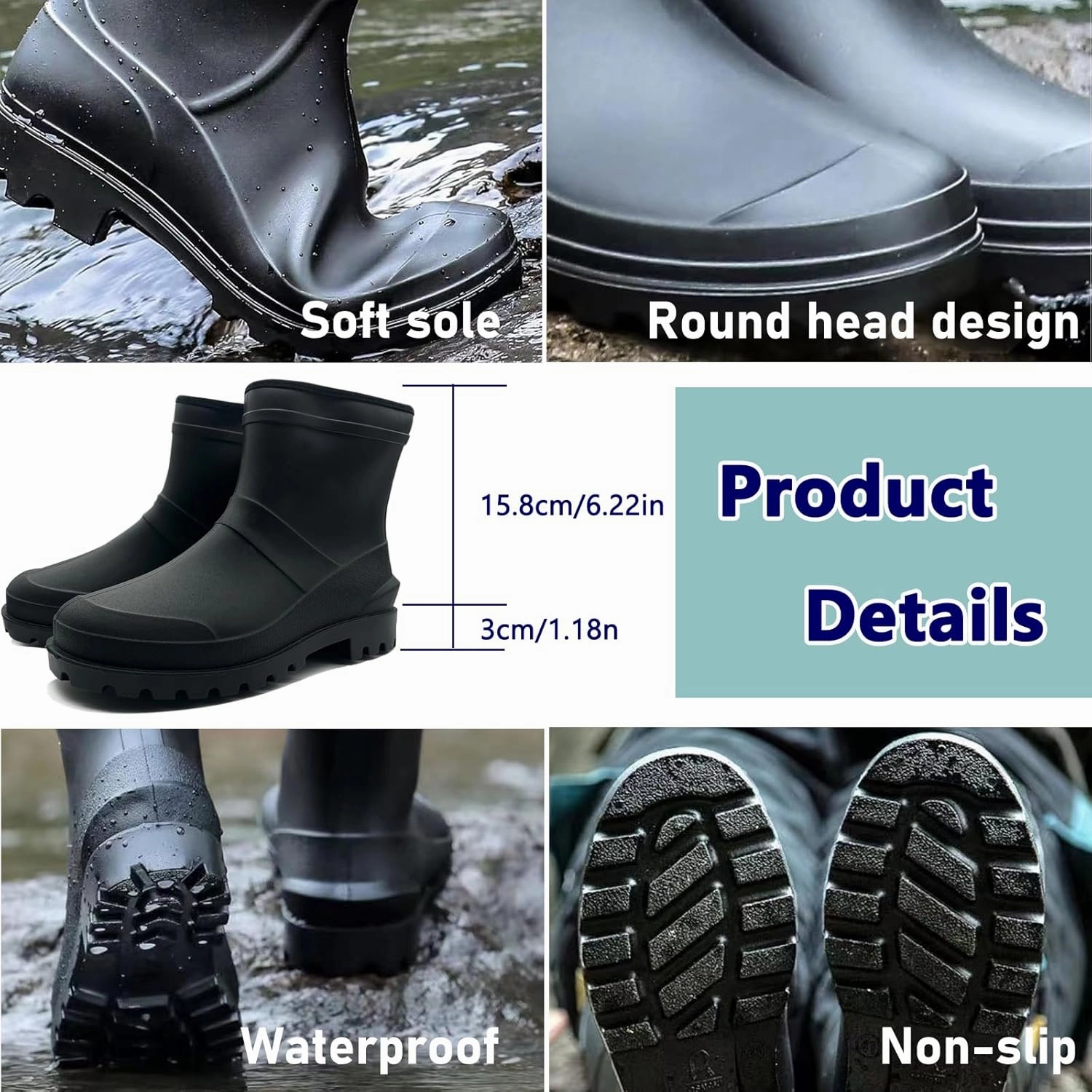 Ankle Rubber Rain Boot Mens Ankle Rain Shoes Waterproof Garden Boots Mens Short Rain Boots Xtratuf Rain Boots