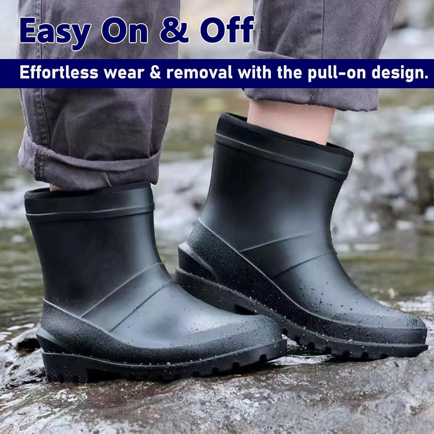 Ankle Rubber Rain Boot Mens Ankle Rain Shoes Waterproof Garden Boots Mens Short Rain Boots Ankle Wedge Boots