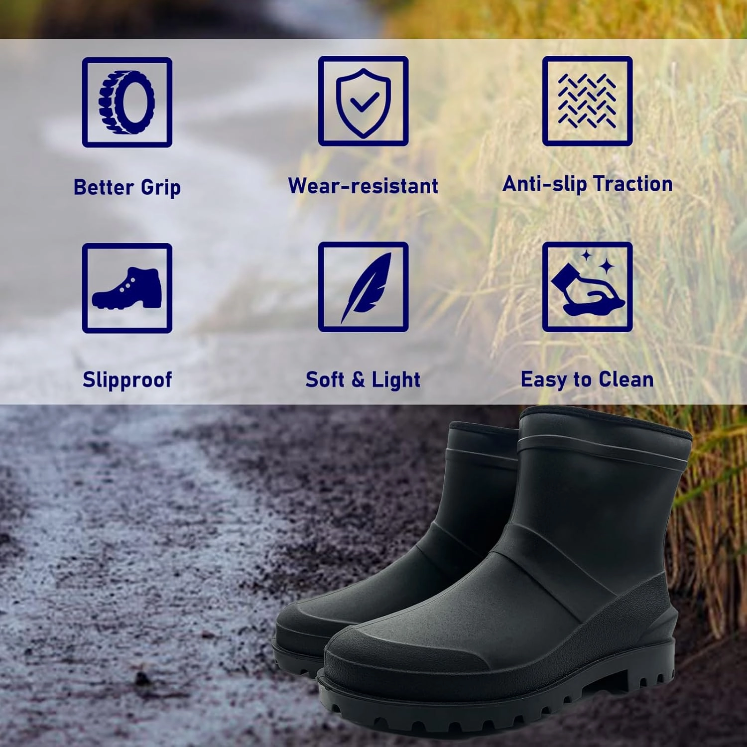 Boots Wide Feet Ankle Rubber Rain Boot Mens Ankle Rain Shoes Waterproof Garden Boots Mens Short Rain Boots