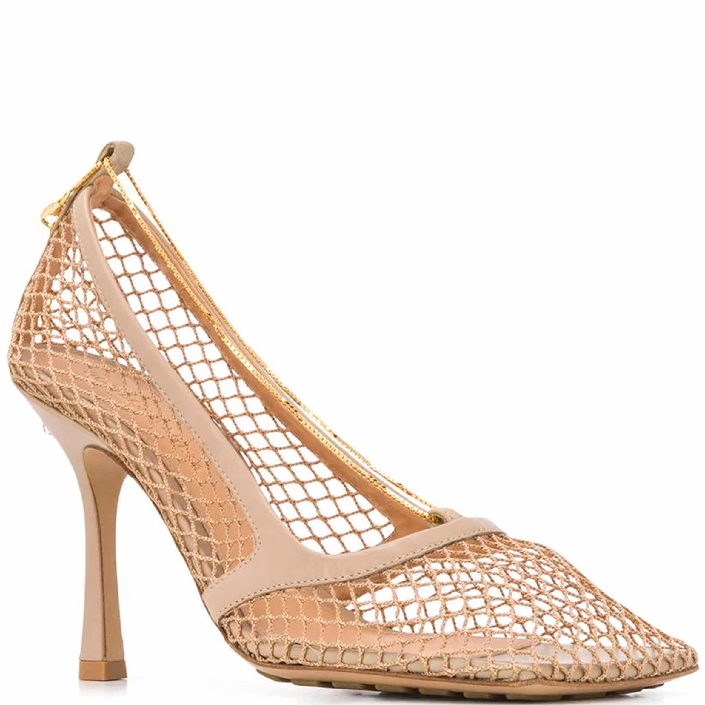 High Heel Captions Stretch Mesh Square Sandals 90, Beige