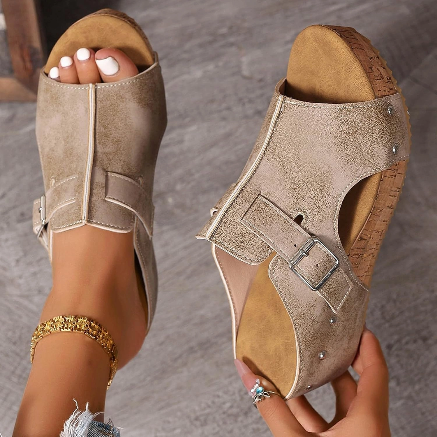 Orthopedic Wedge Sandals for Women Open Toe Slip On Sandals Boho Casual Shoes Ankle Strap Open Toe Espadrilles Comfortable Summer Vacation Shoes Lightweight Beach Sandal Size 1 Sneakers