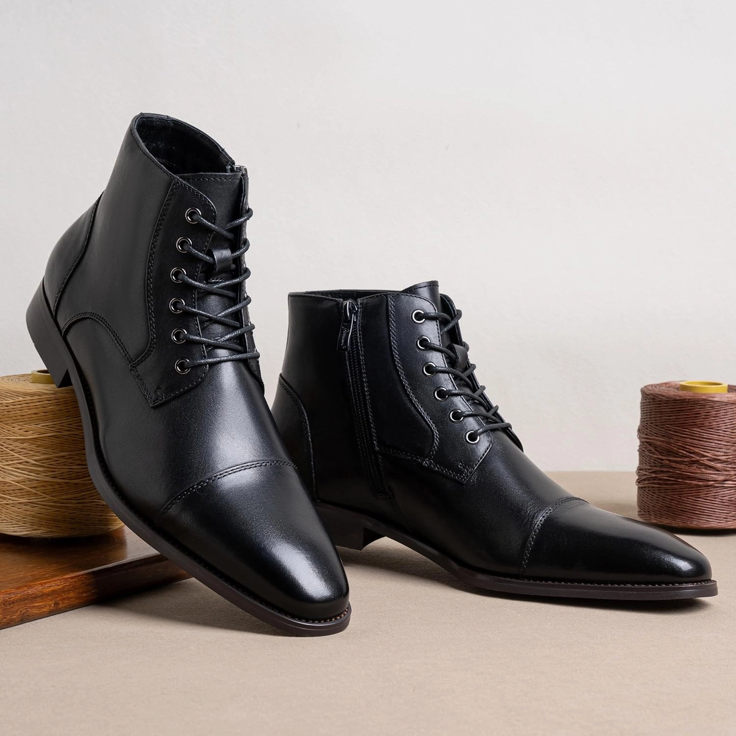 Jousen Mens Boots Leather Dress Boots for Mens Cap-Toe Fashion Boots for Men Cat Work Boots