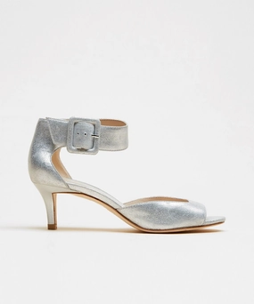 White Brogues Shoes Berlin Low Heel - Silver