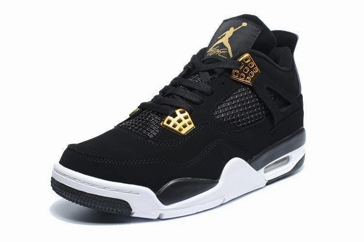 Triple Basketball Shoes Nike Air Jordan 4 Retro Black White Gold Basketball Men