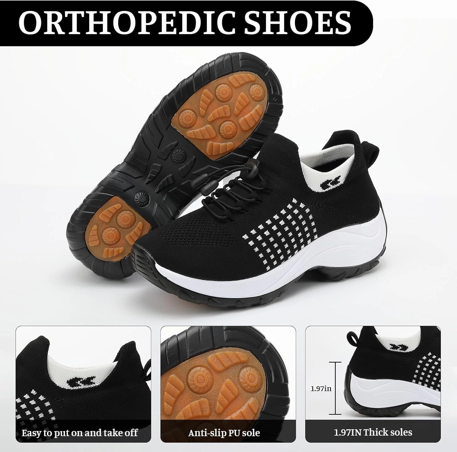 Womens Walking Shoes Sneakers with Arch Support Orthopedic Comfortable Slip On Trainers for Plantar Fasciitis Air Cushion Breathable Lightweight Ladies Athletic Shoe Thick Bottom Ou Sneakers