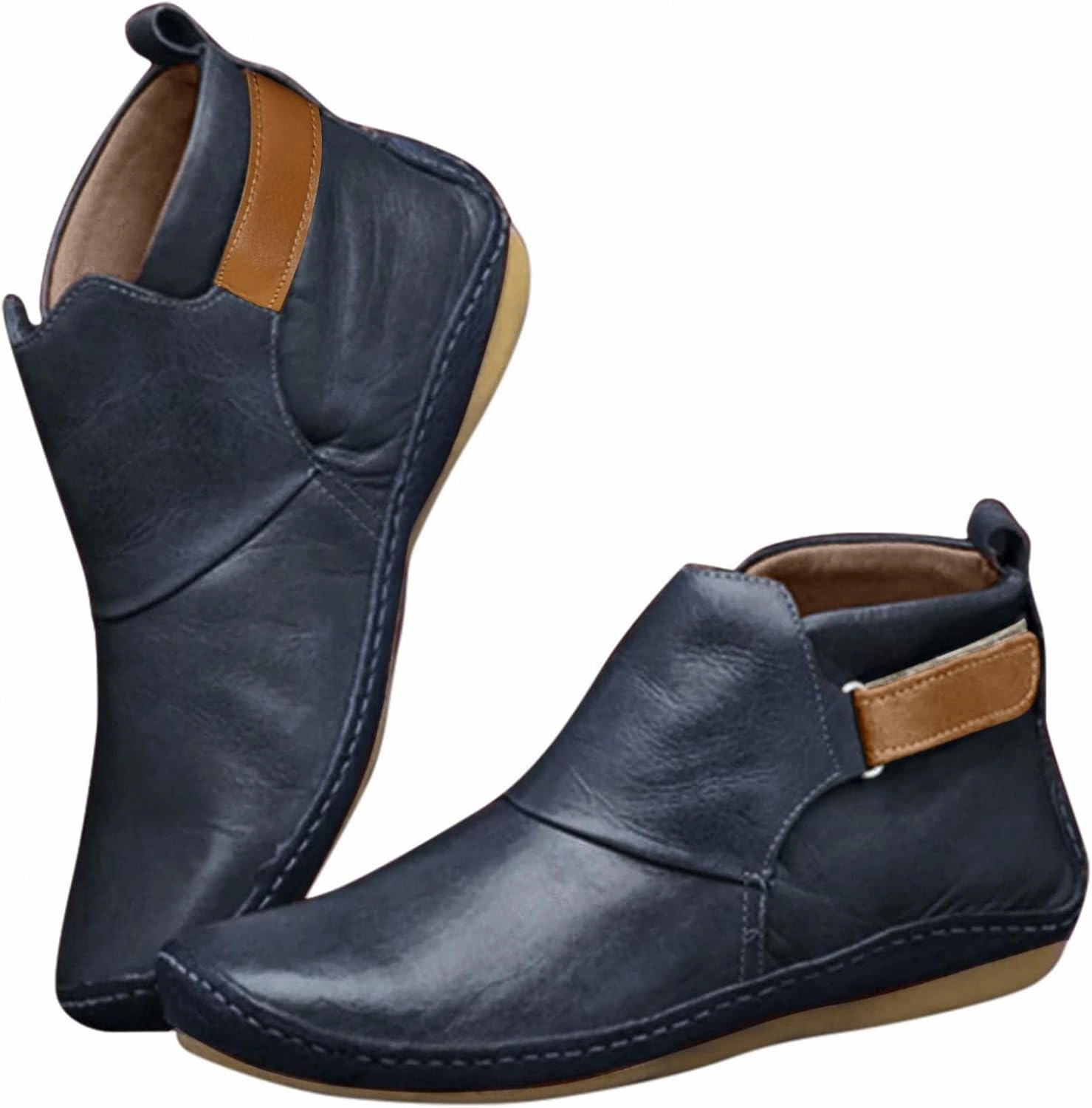 Boots for Women No Heel 2022 New Arch Support Boots Side Zipper Vintage Leather Damping Shoes Flat Heel Booties Burberry Rain Boots