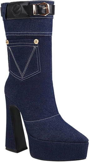 Boots for Women Pointed Toe Buckle Straps High Heel Mid Calf Boots Platform Solid 2024 Trendy Dressy Womens Boots Brunt Work Boots