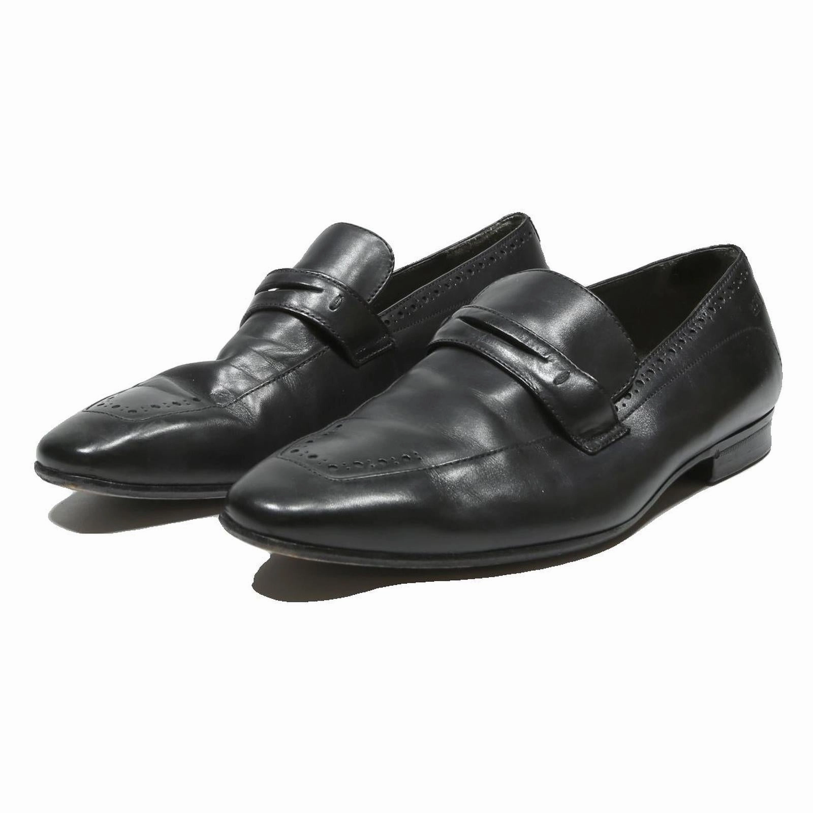 Oxfords Shoes BOSS Mens Classic Leather Black Slip-On Shoes UK 9 Formal Dress Loafers
