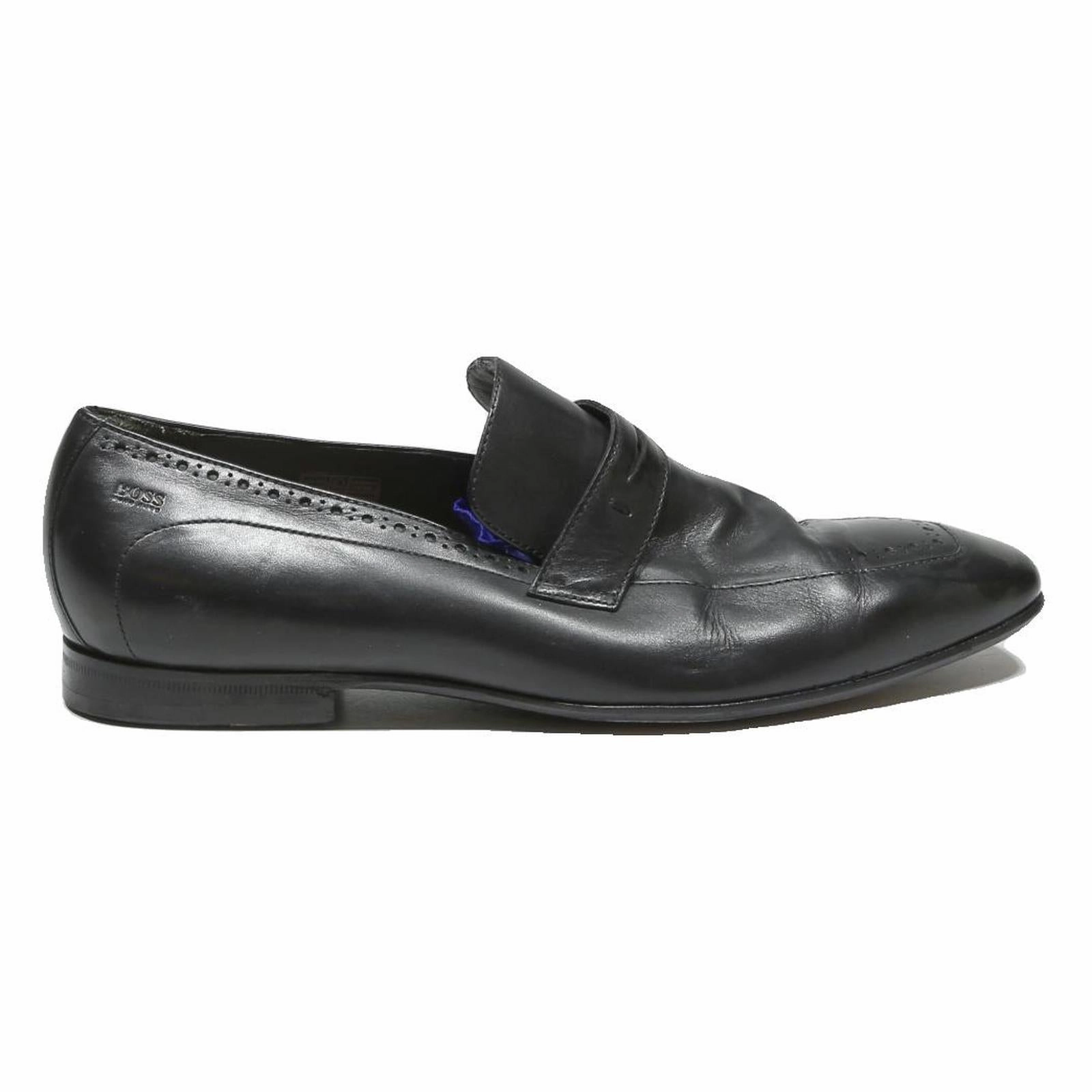 Anne's Oxford BOSS Mens Classic Leather Black Slip-On Shoes UK 9 Formal Dress Loafers