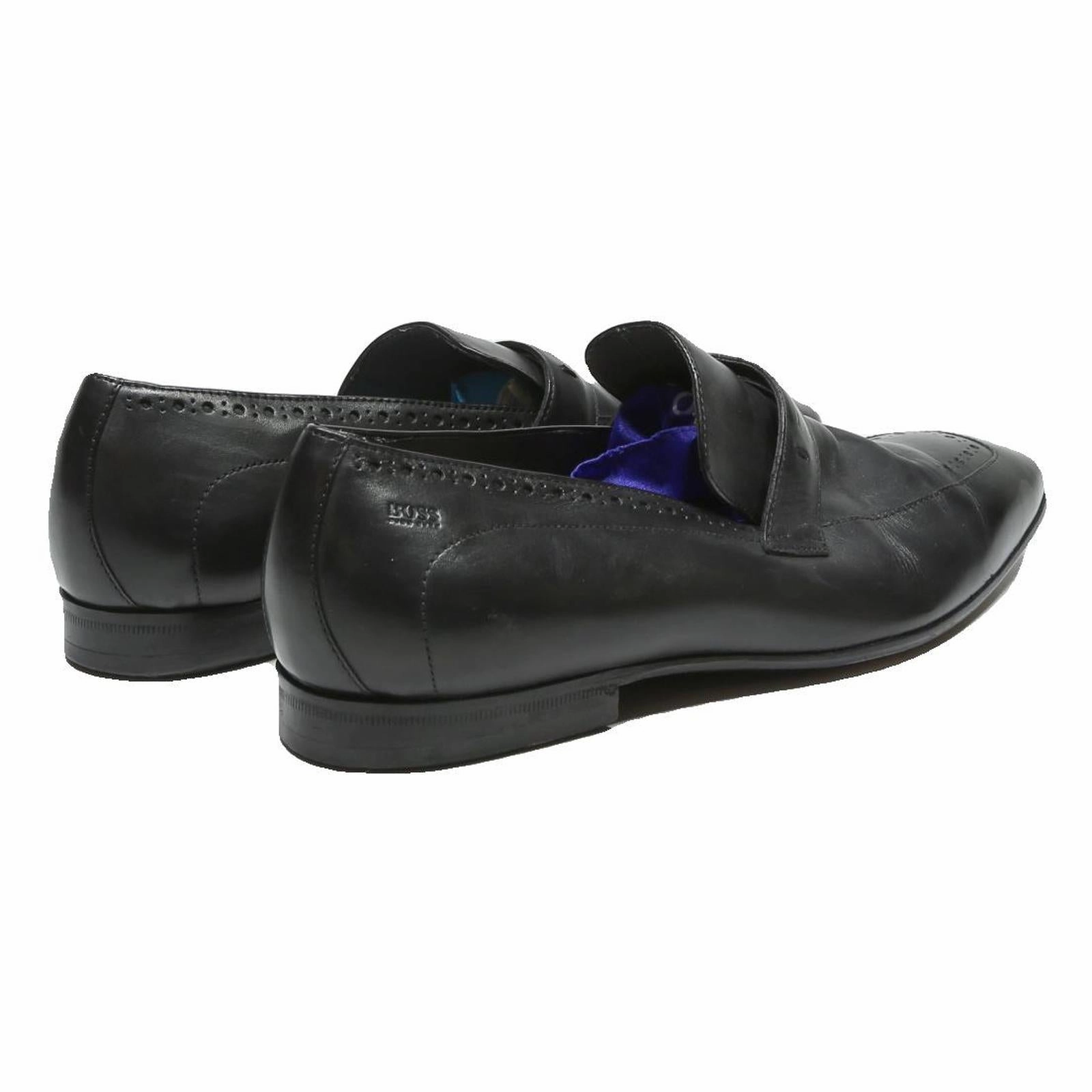 BOSS Mens Classic Leather Black Slip-On Shoes UK 9 Formal Dress Loafers Stuart Weitzman Oxford