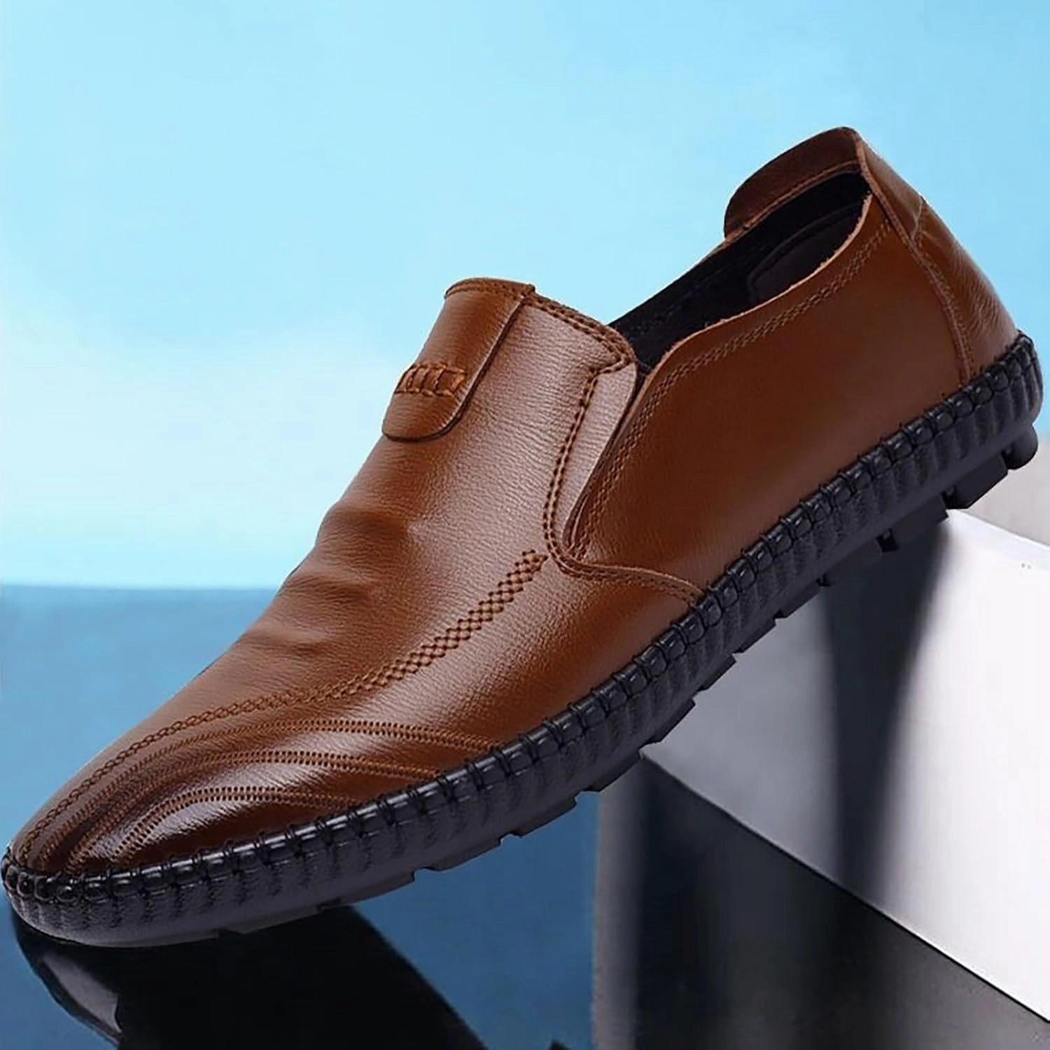 Flat Loafer for Men Leather Slip On Business Dress Shoes Driving Casual Boat Soft Shoes Leather Shoes 11 Men Bogs Snow Boots