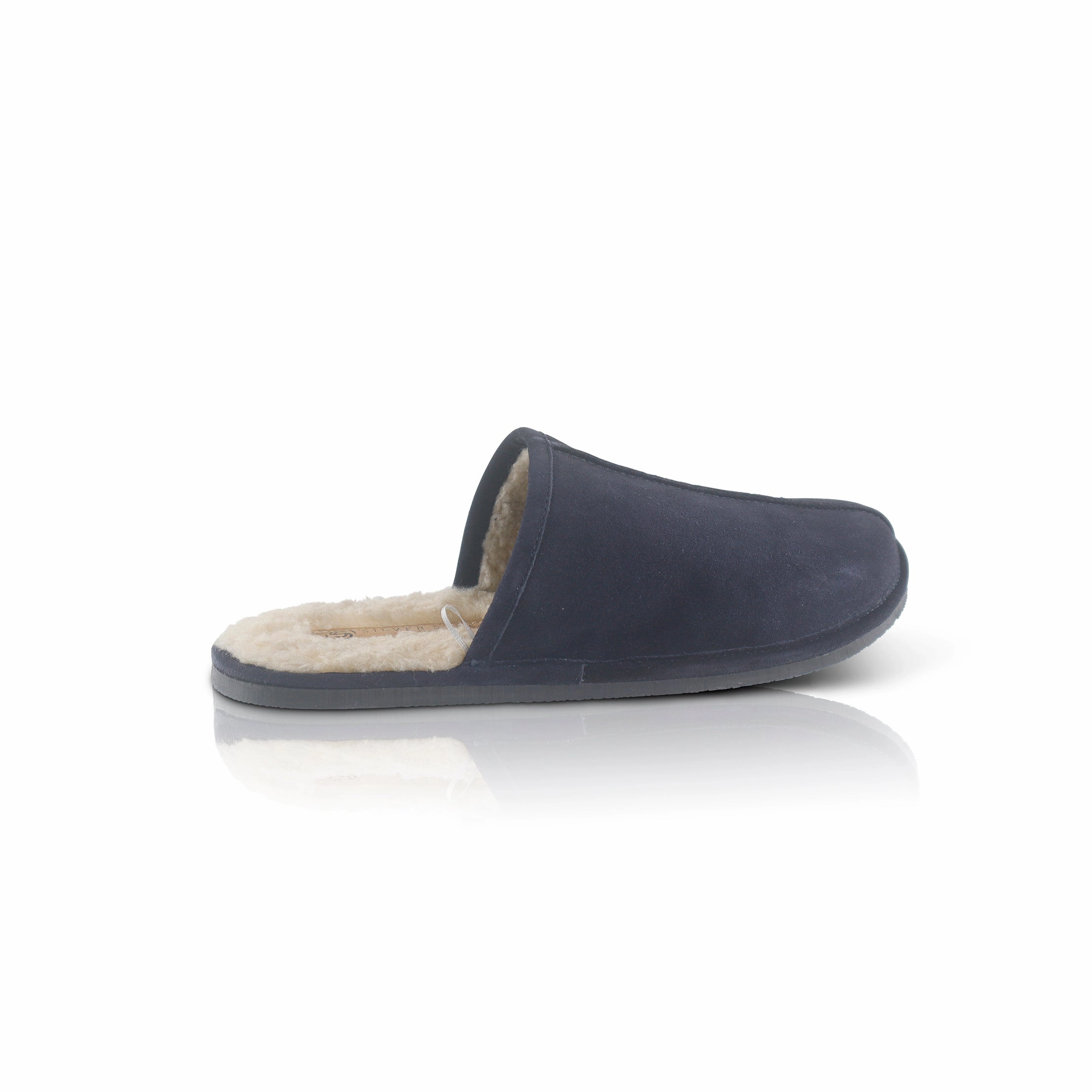 Slides Fuzzy Smithfield Suede Leather Slippers - Navy