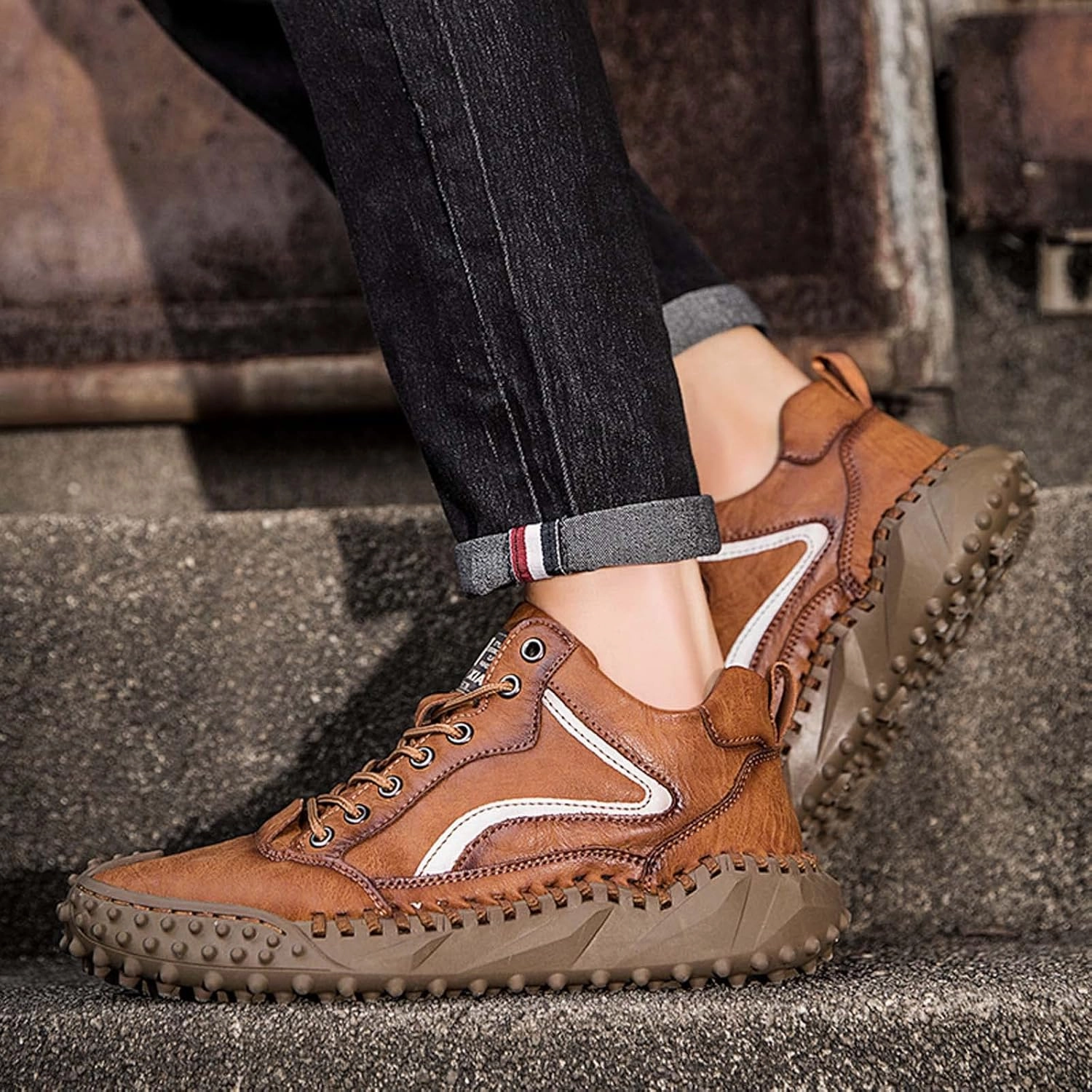 Knee-high Boots Mens Hiking Shoes, Mens Leather Boots, Slip-Ons Lightweight Comfortable Casual Chukka Boots Mens Fashion Sport Business