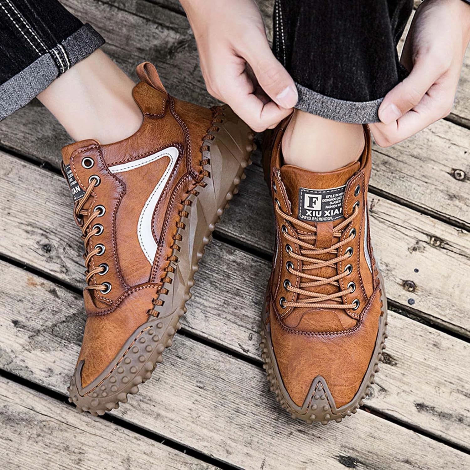 Walking Hiking Boots Mens Hiking Shoes, Mens Leather Boots, Slip-Ons Lightweight Comfortable Casual Chukka Boots Mens Fashion Sport Business