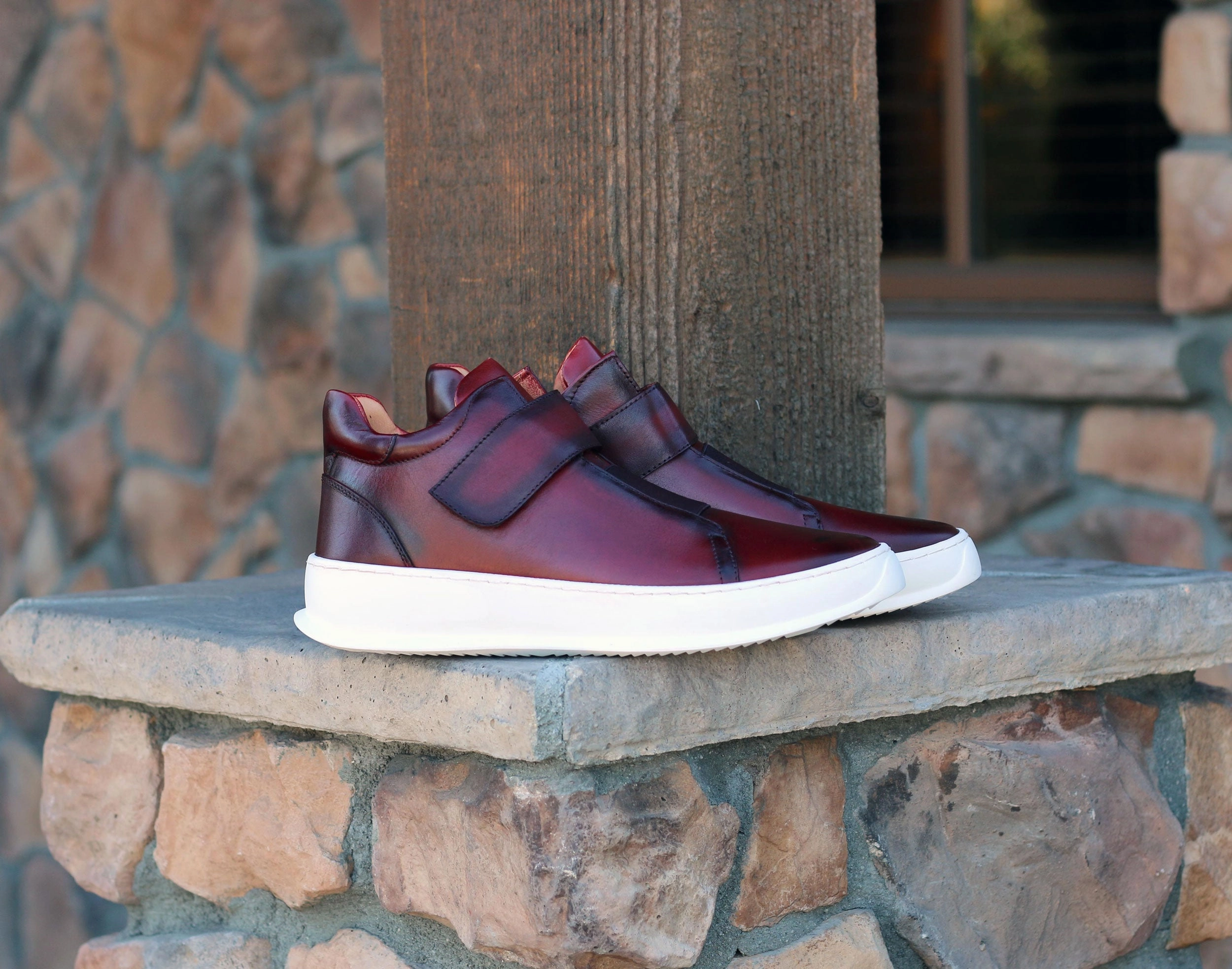 Pearl Slip On Sandals Calfskin High Top Sneaker Burgundy