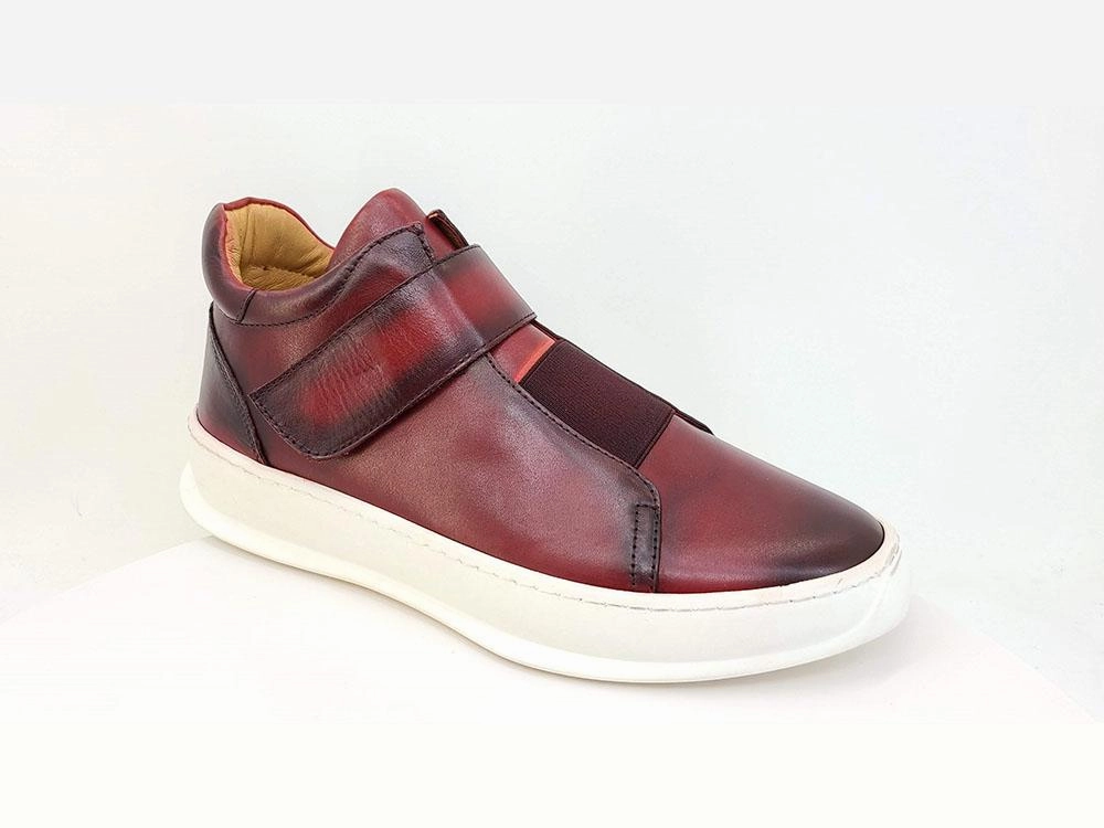 Slip On Wedge Shoes Calfskin High Top Sneaker Burgundy