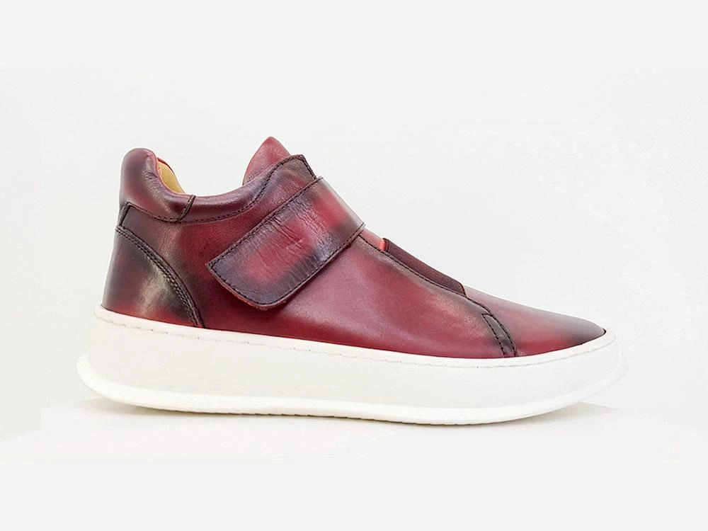 Calfskin High Top Sneaker Burgundy Slip On Loafers Bubble