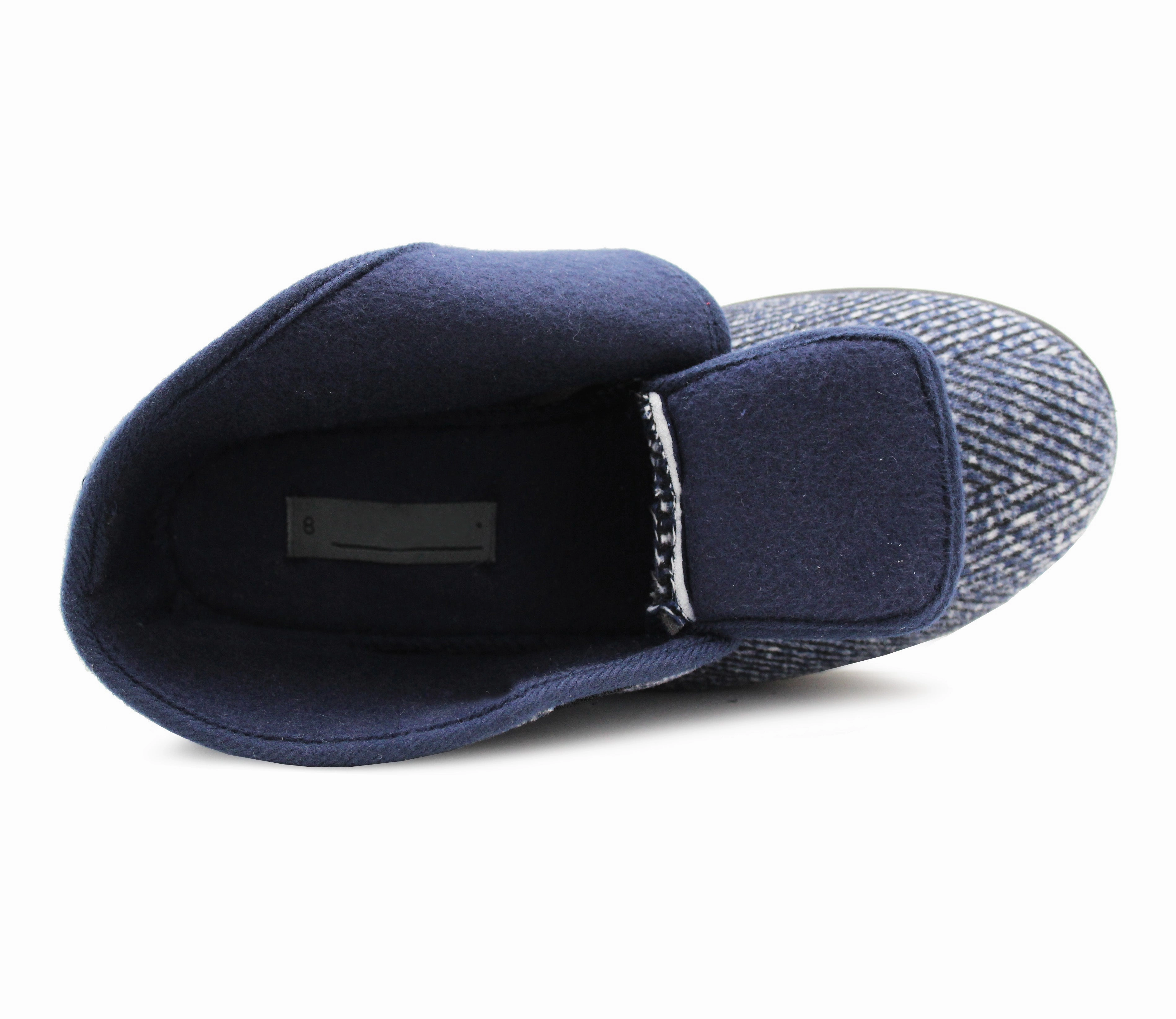 Skating Slippers Mens Navy Ankle Boot Slippers High Top Wide Opening Touch Fasten Slip On House Shoes