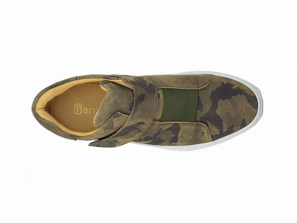 Camoflage Printed Suede High Top Sneaker Green Slip-on Moccasins