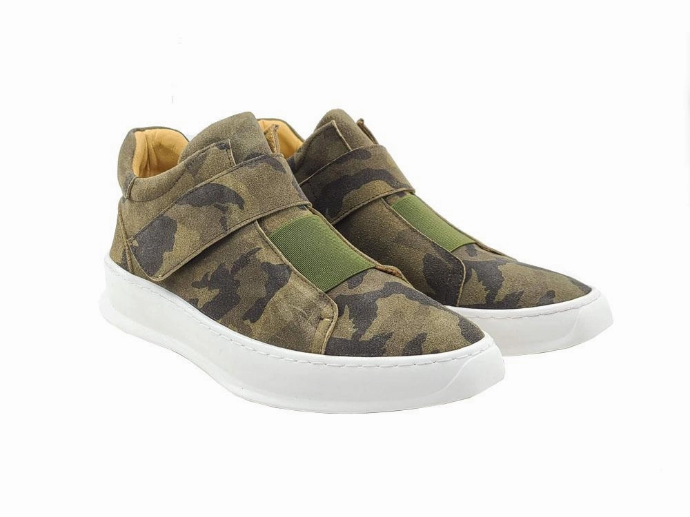 Casual Canvas Slip On Shoes Camoflage Printed Suede High Top Sneaker Green