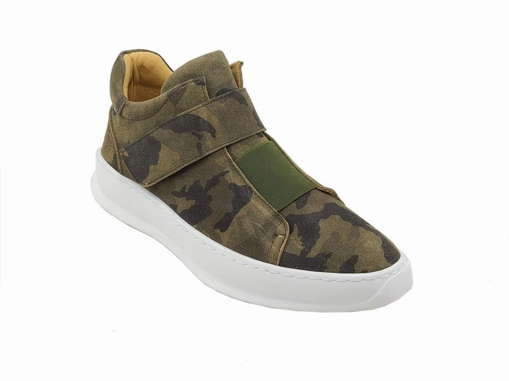 Camoflage Printed Suede High Top Sneaker Green Wildling Slip Ons